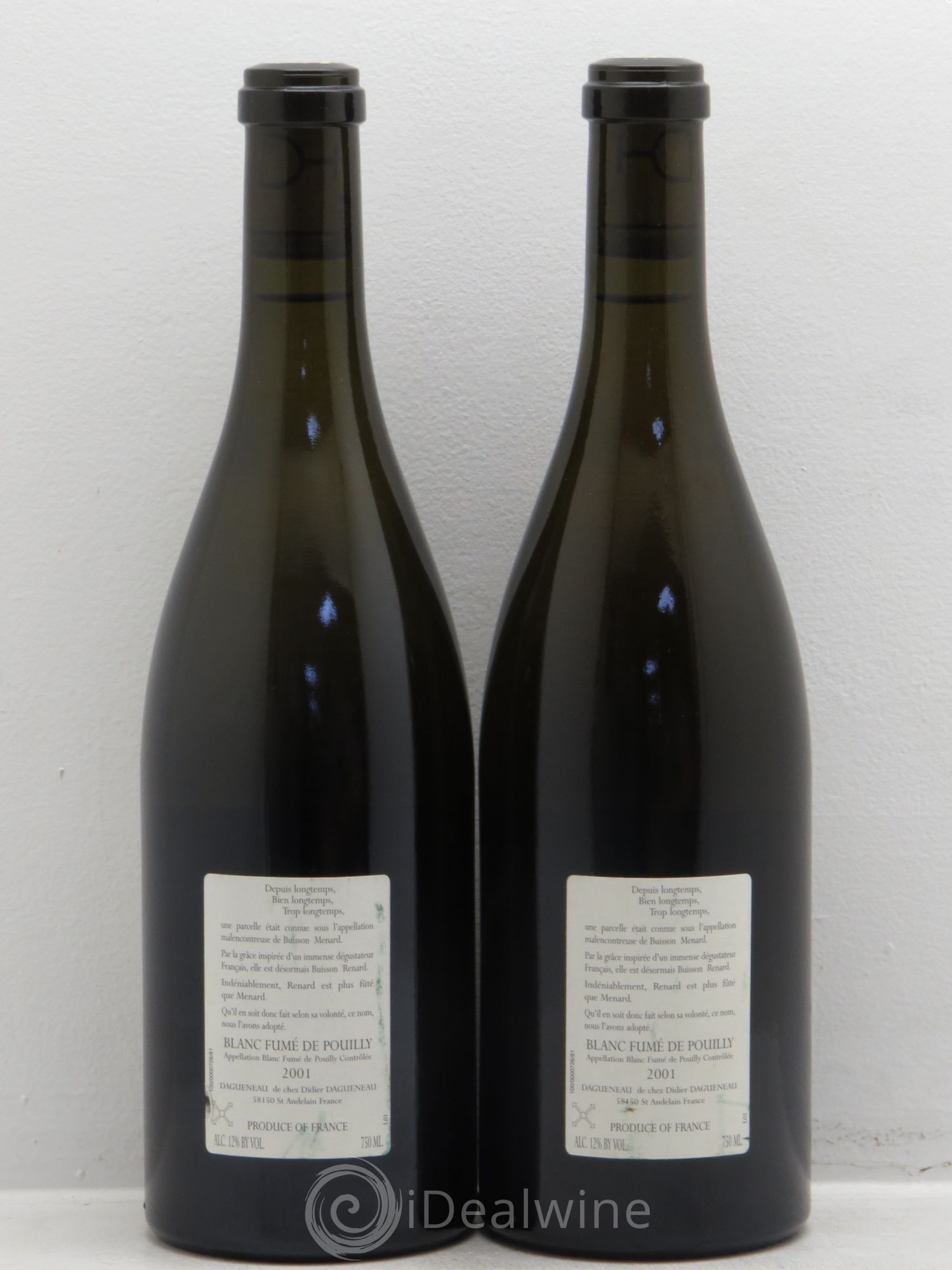 Vin de France (anciennement Pouilly-Fumé) Buisson Renard Dagueneau (Domaine Didier - Louis-Benjamin) 2001 - Lot de 2 bouteilles - 1