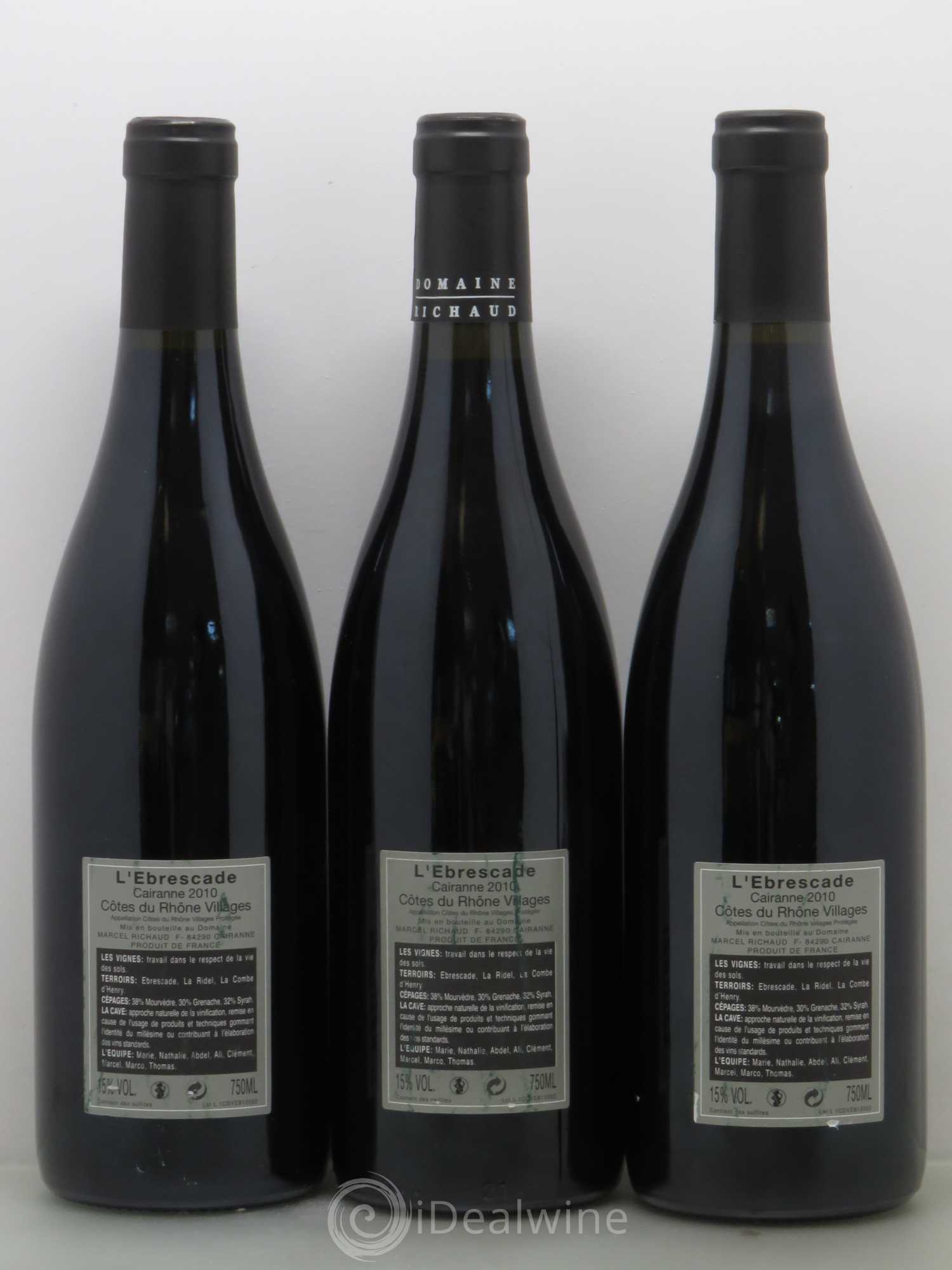 Cairanne Ebrescade Marcel Richaud 2010 - Lot de 3 bouteilles - 1