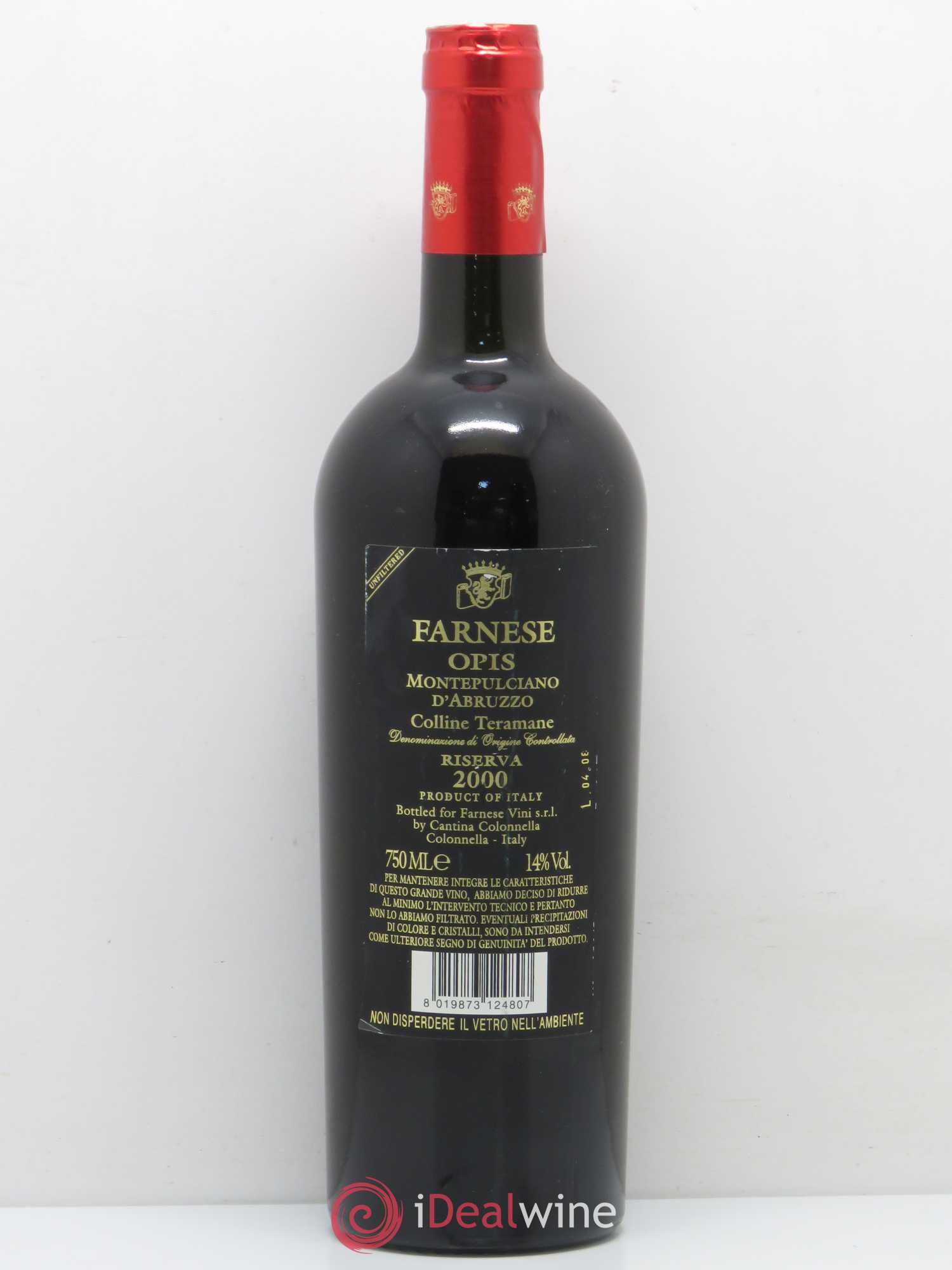 Italie Montepulciano d'Abruzzo Colline Teramane Opis Riserva Farnese 2000 - Lot de 1 bouteille - 1