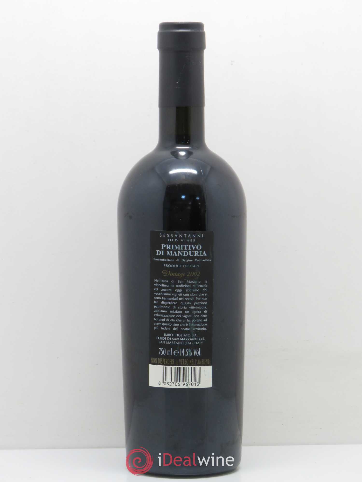 Sardaigne Primitivo di Manduria Cantine San Marzano Sesantanni Old Vines 2002 - Lot of 1 bottle - 1
