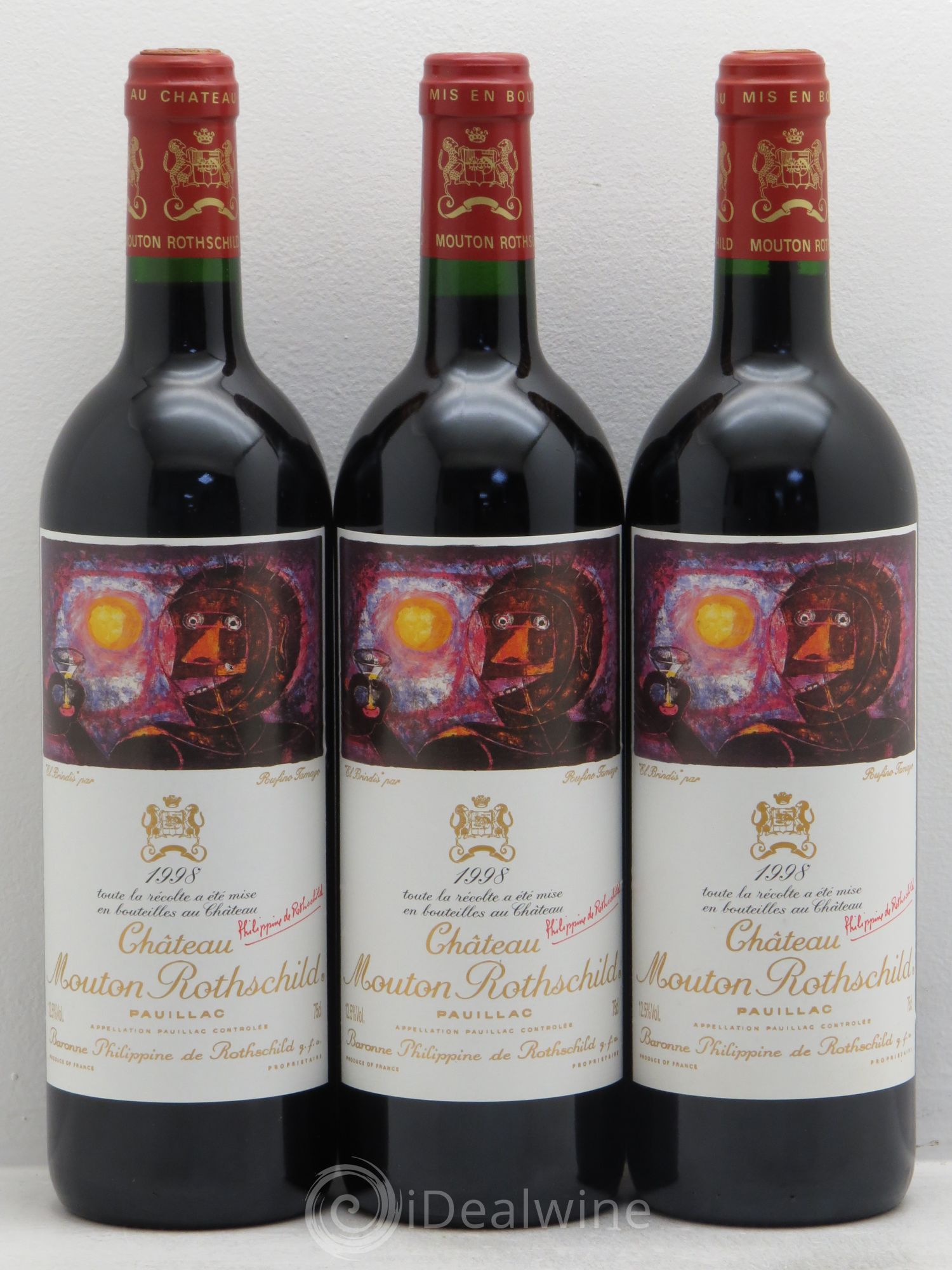 Château Mouton Rothschild 1er Grand Cru Classé 1998 - Lot de 3 bouteilles - 0