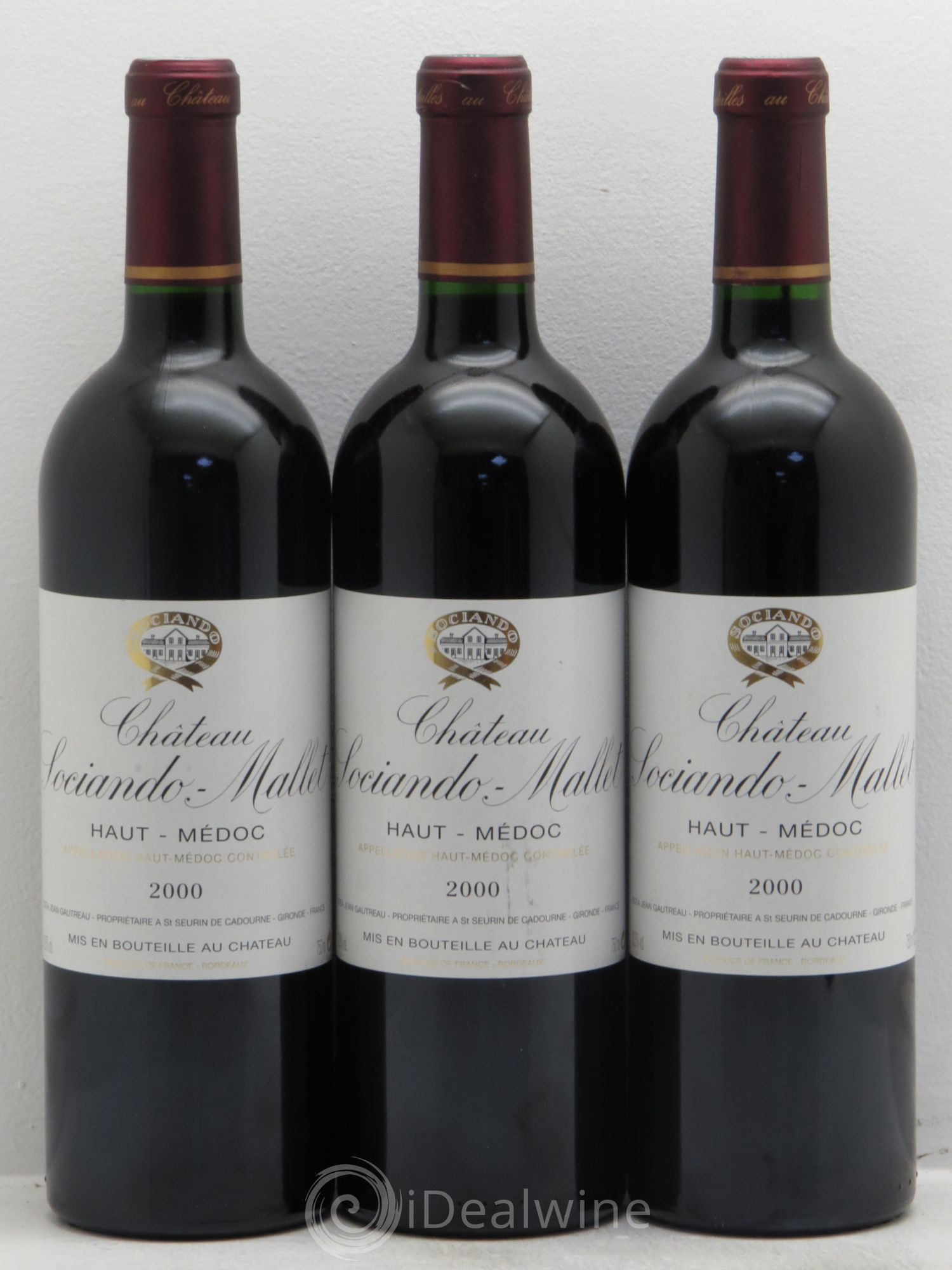 Château Sociando Mallet 2000 - Lot de 3 bouteilles - 0