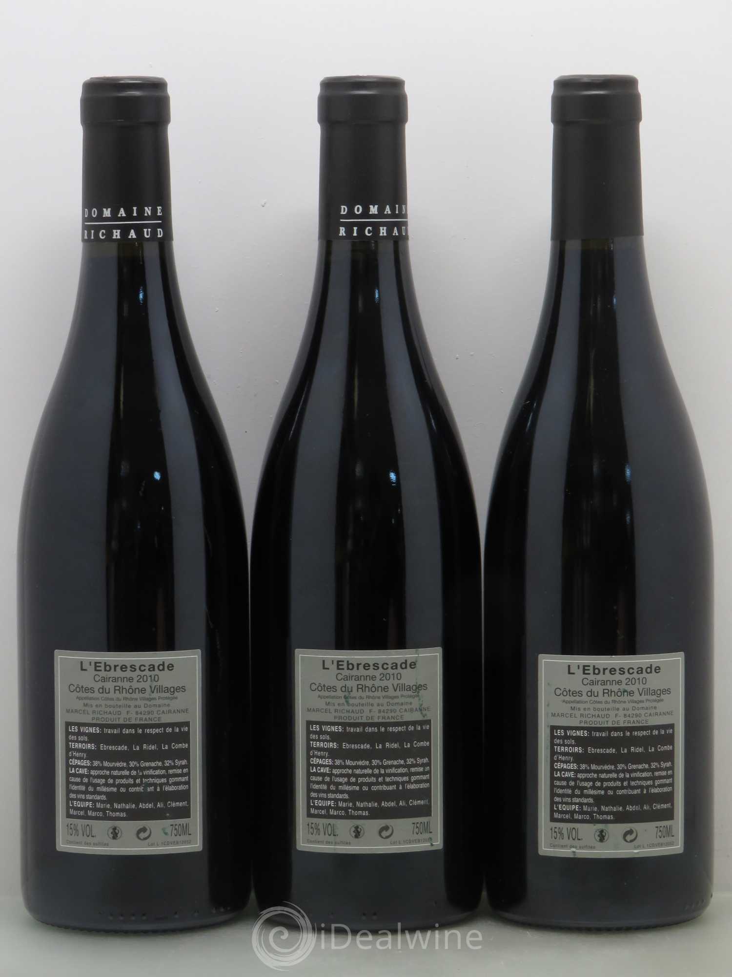 Cairanne Ebrescade Marcel Richaud 2010 - Lot de 3 bouteilles - 1
