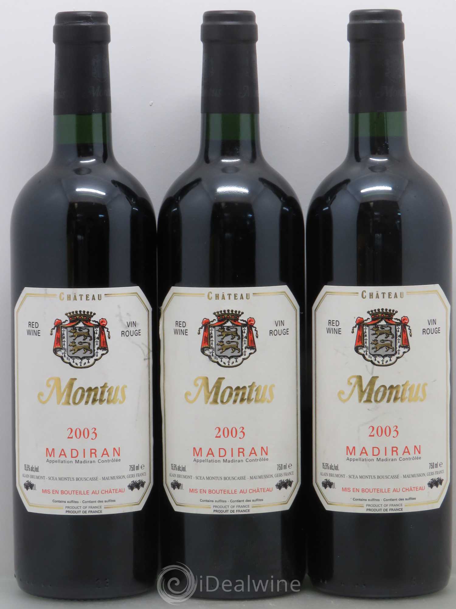 Madiran Château Montus Alain Brumont 2003 - Lot de 3 bouteilles - 0