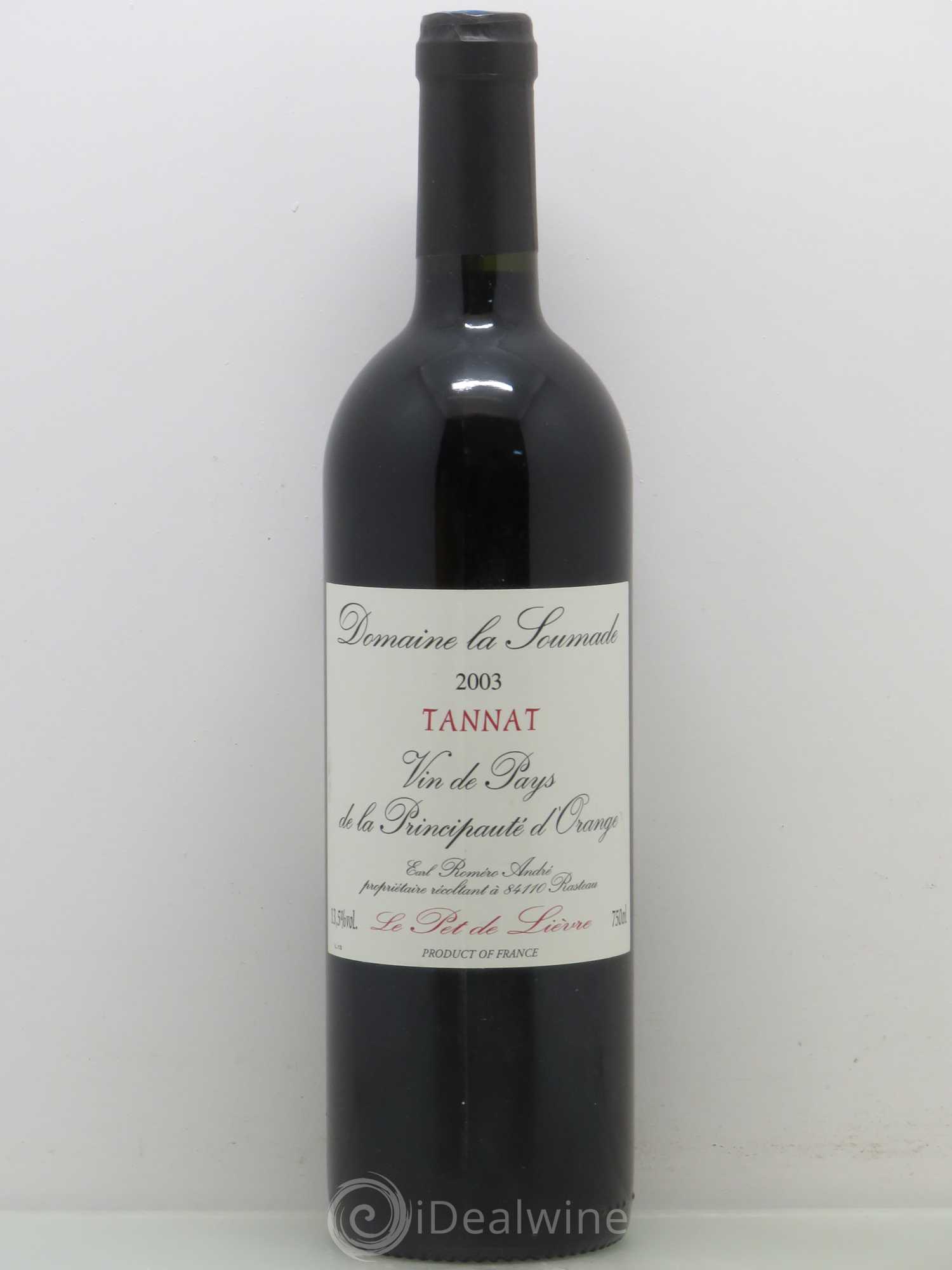 Rhône Domaine La Soumade Tannat Vin De Pays De La Principaute D'Orange Le Pet de Lièvre 2003 - Posten von 1 Flasche - 0