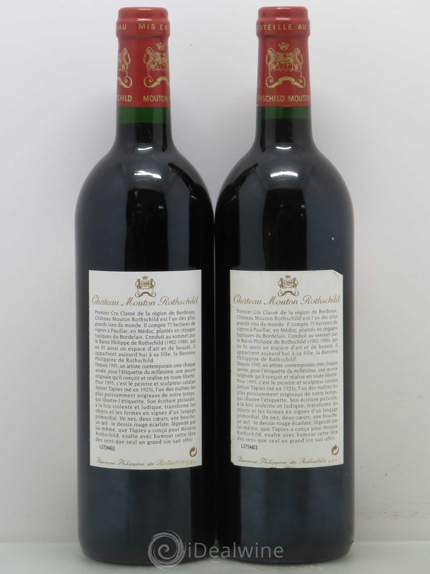 Château Mouton Rothschild 1er Grand Cru Classé 1995 - Lot de 2 bouteilles - 1
