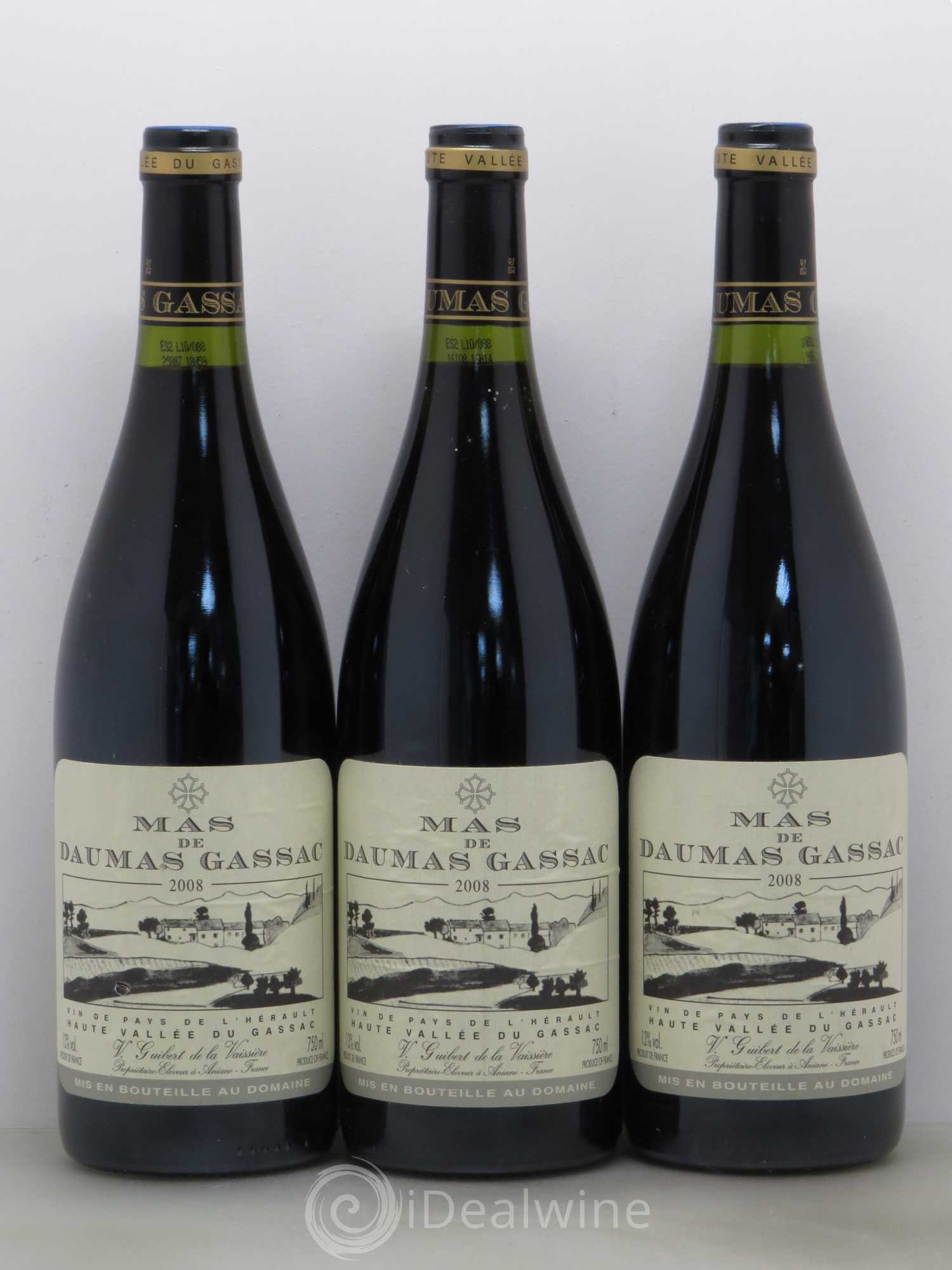 Saint-Guilhem-le-Désert - Cité d'Aniane Mas Daumas Gassac Famille Guibert de La Vaissière (sans prix de réserve) 2008 - Lot de 3 bouteilles - 0