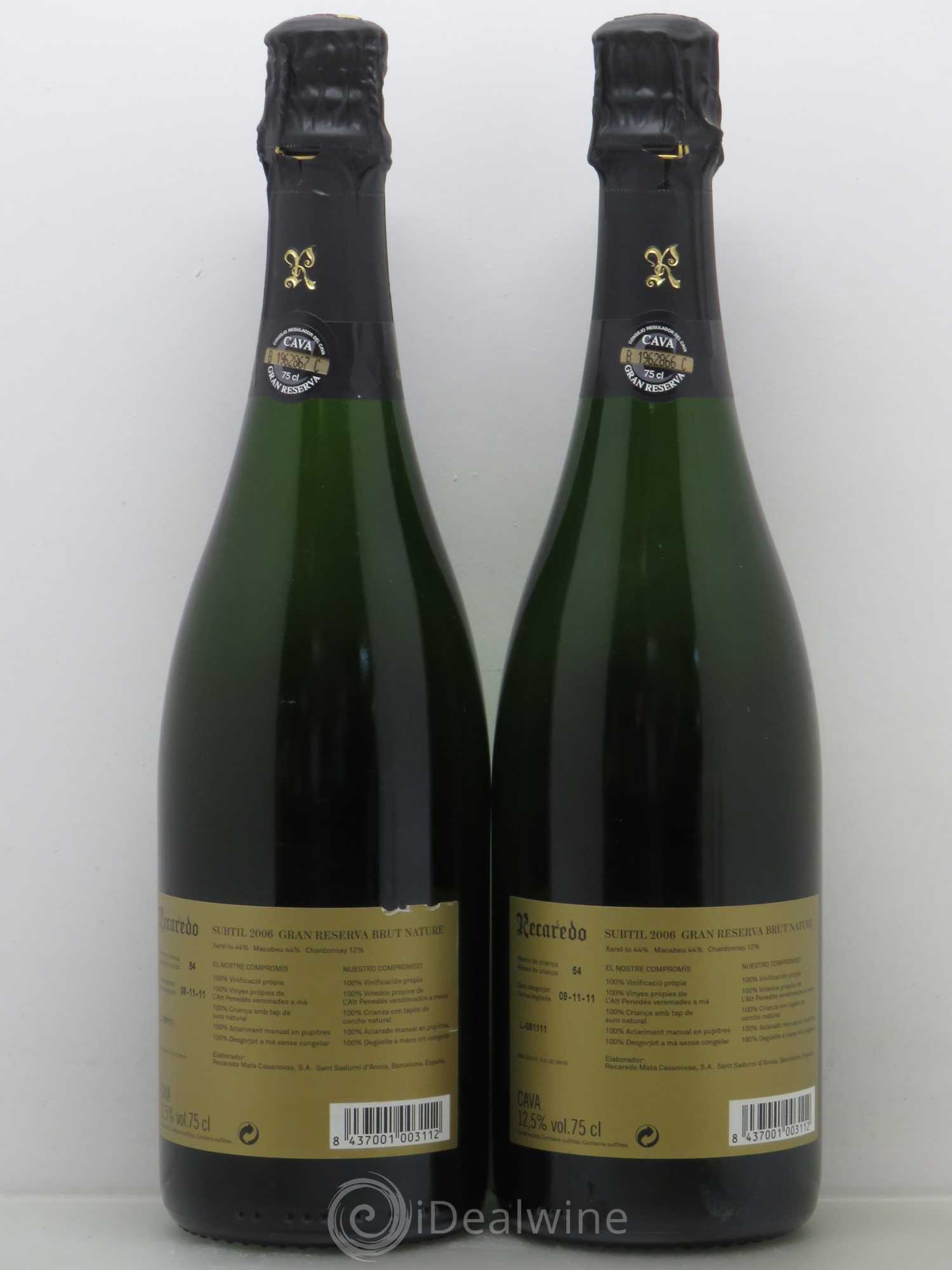 Espagne Cava Recaredo Subtil Gran Reserva Brut Nature 2006 - Posten von 2 Flaschen - 1