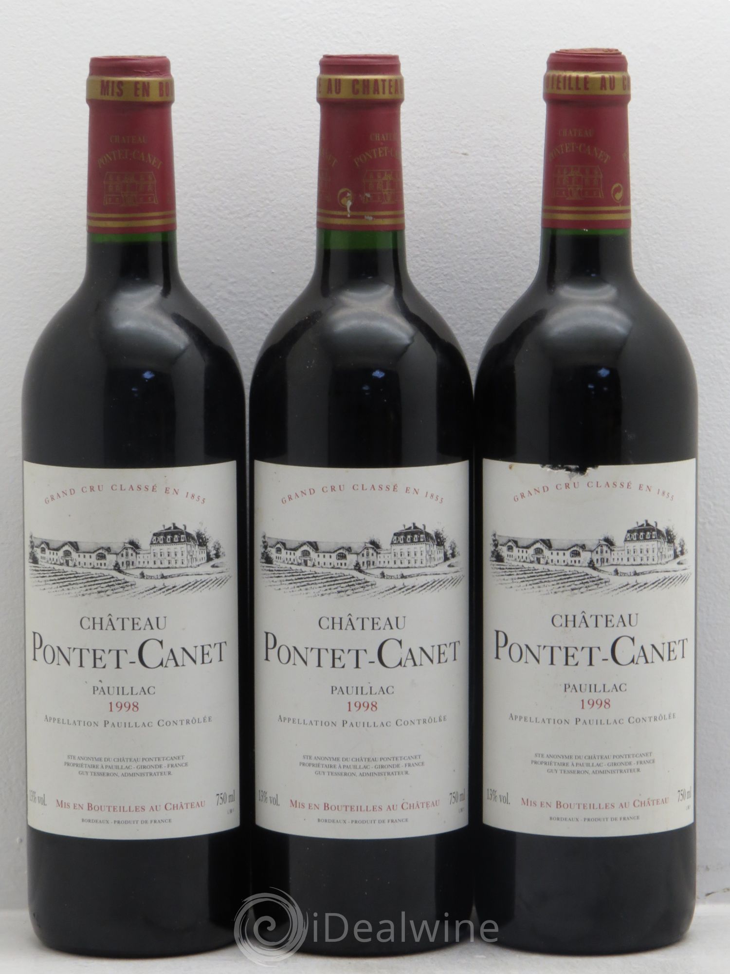 Château Pontet Canet 5ème Grand Cru Classé 1998 - Lot de 3 bouteilles - 0