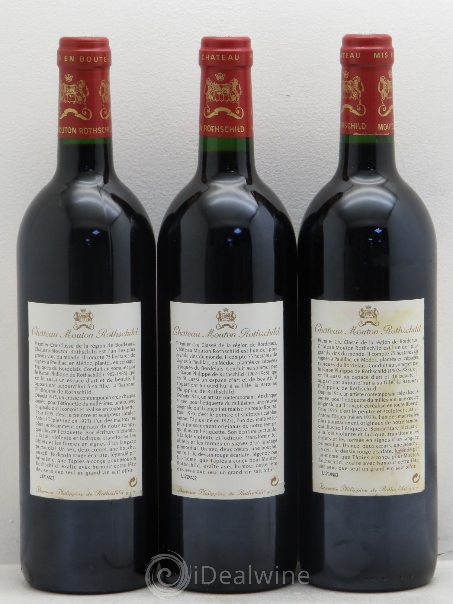 Château Mouton Rothschild 1er Grand Cru Classé 1995 - Lot de 3 bouteilles - 1
