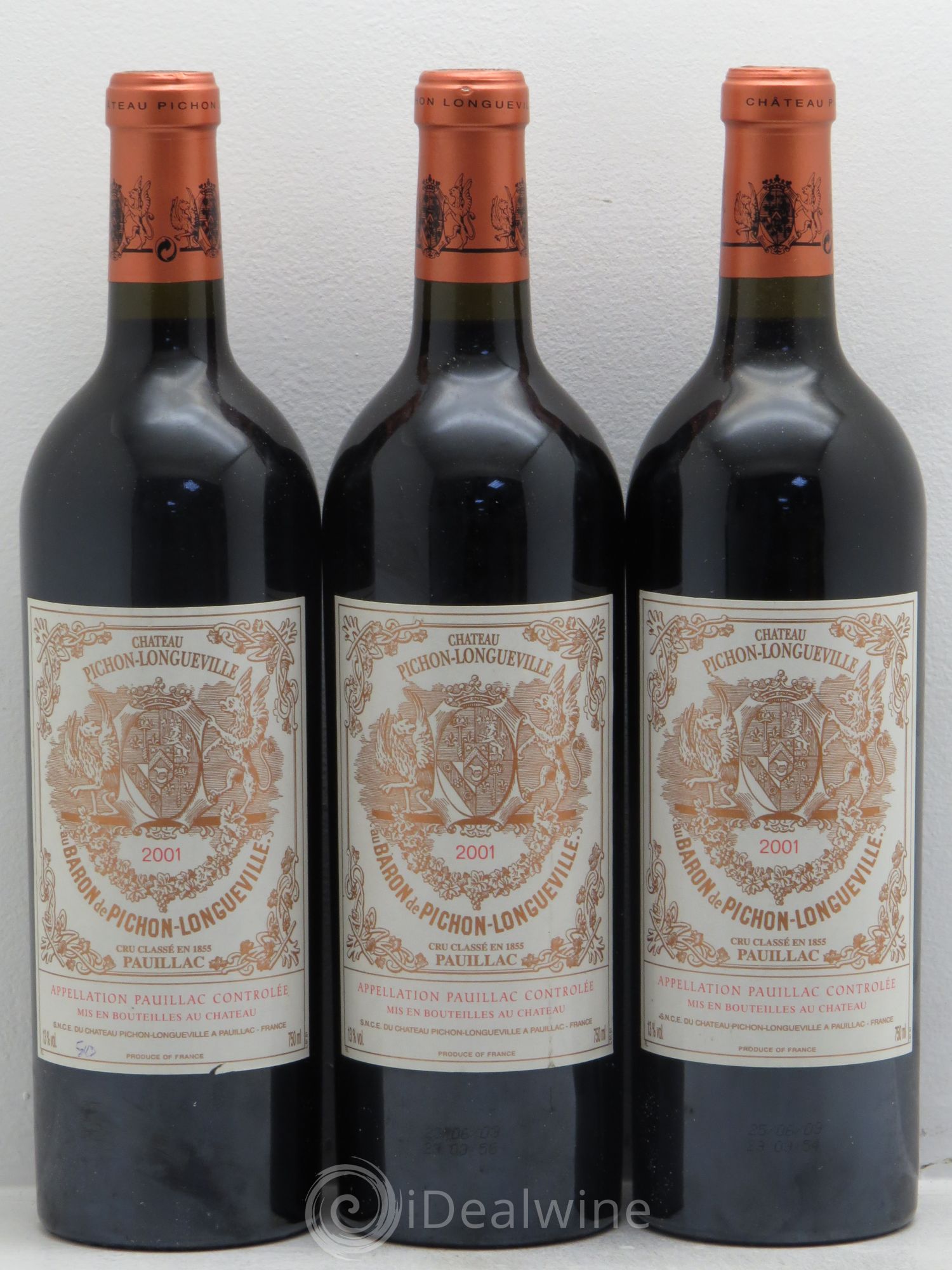 Pichon Longueville Baron 2ème Grand Cru Classé 2001 - Lot de 3 bouteilles - 0