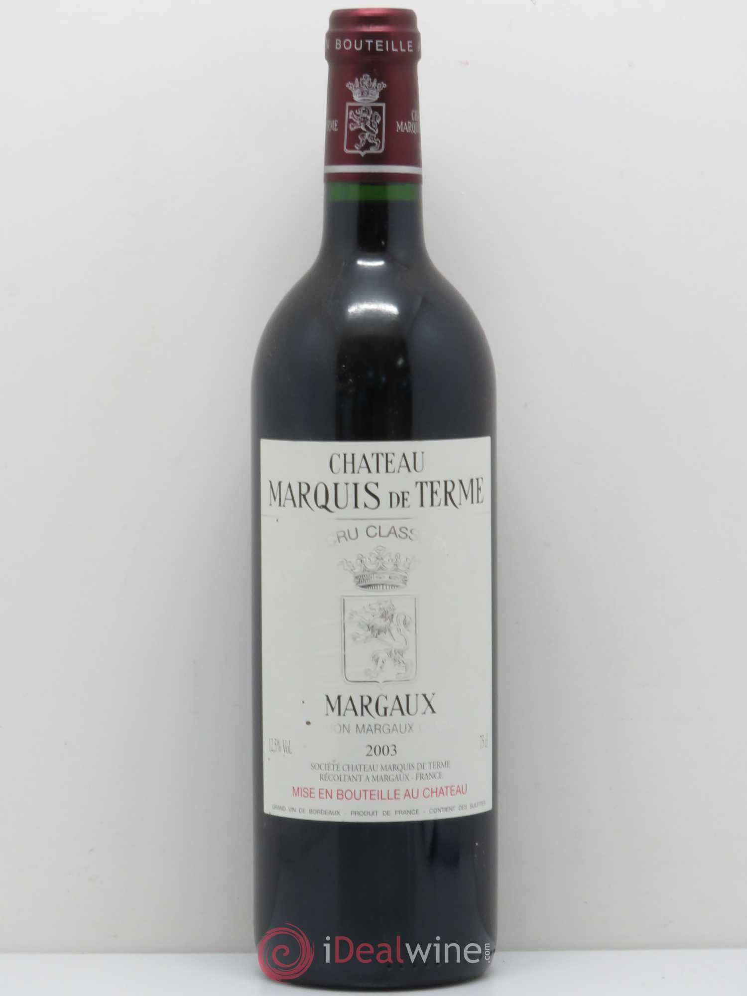 Château Marquis de Terme 4ème Grand Cru Classé 2003 - Lot de 1 bouteille - 0