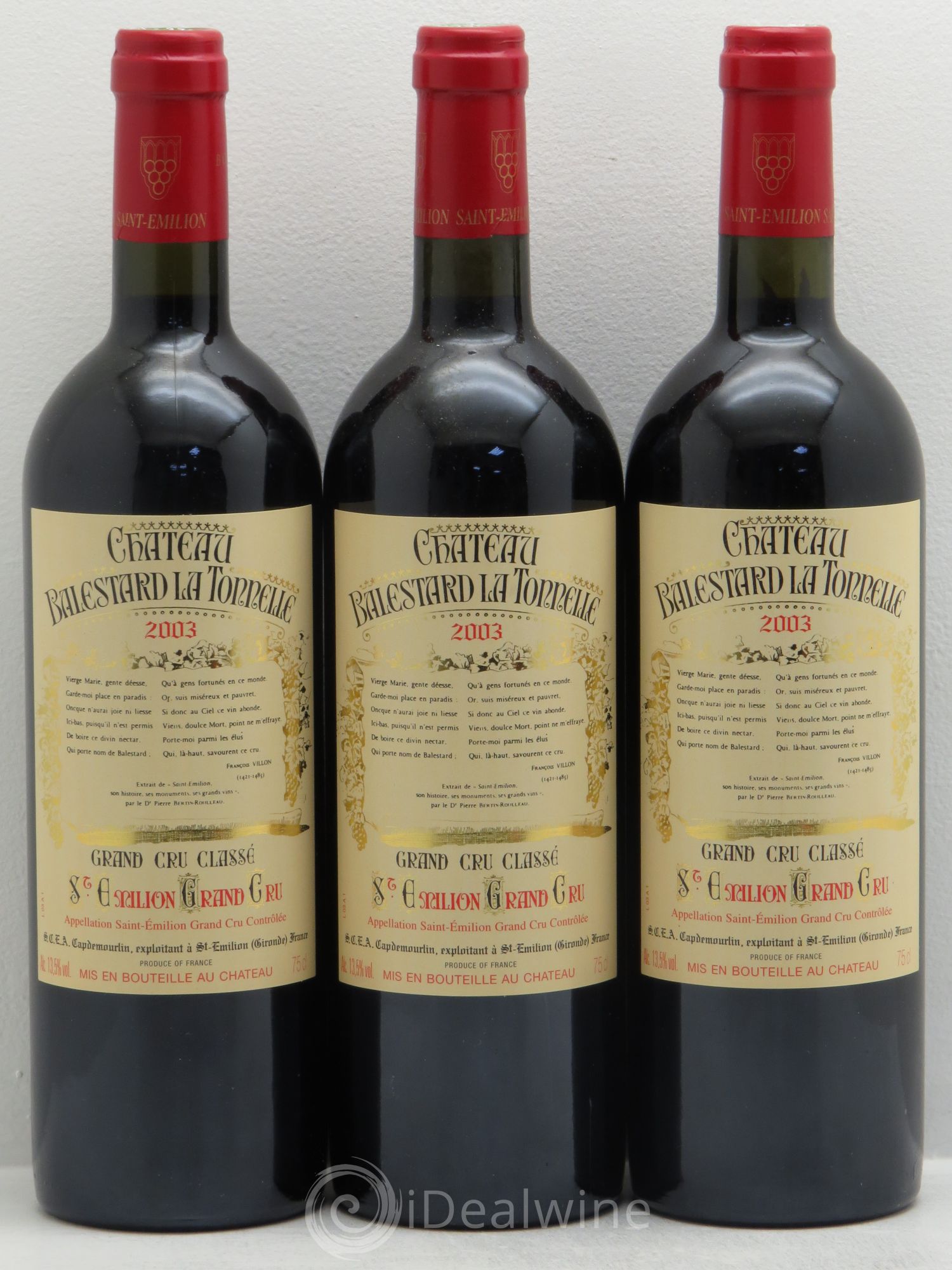 Château Balestard la Tonnelle Grand Cru Classé 2003 - Lot de 3 bouteilles - 0
