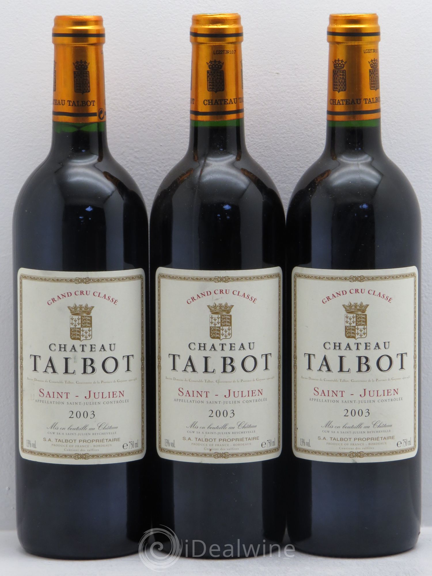 Château Talbot 4ème Grand Cru Classé 2003 - Lot de 3 bouteilles - 0