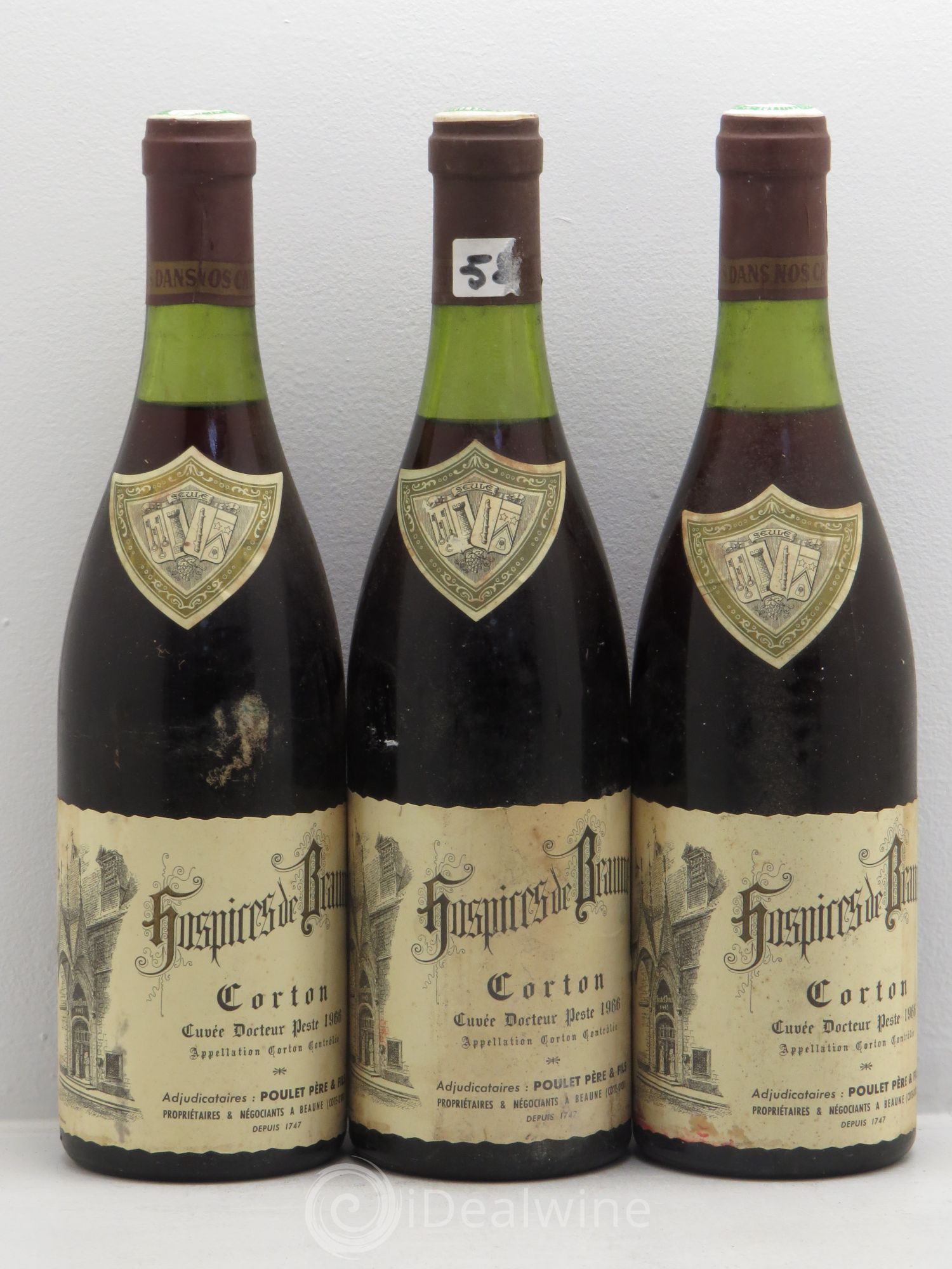 Corton Grand Cru Cuvée du Dr Peste - Domaine Poulet P&F 1966 - Posten von 3 Flaschen - 0