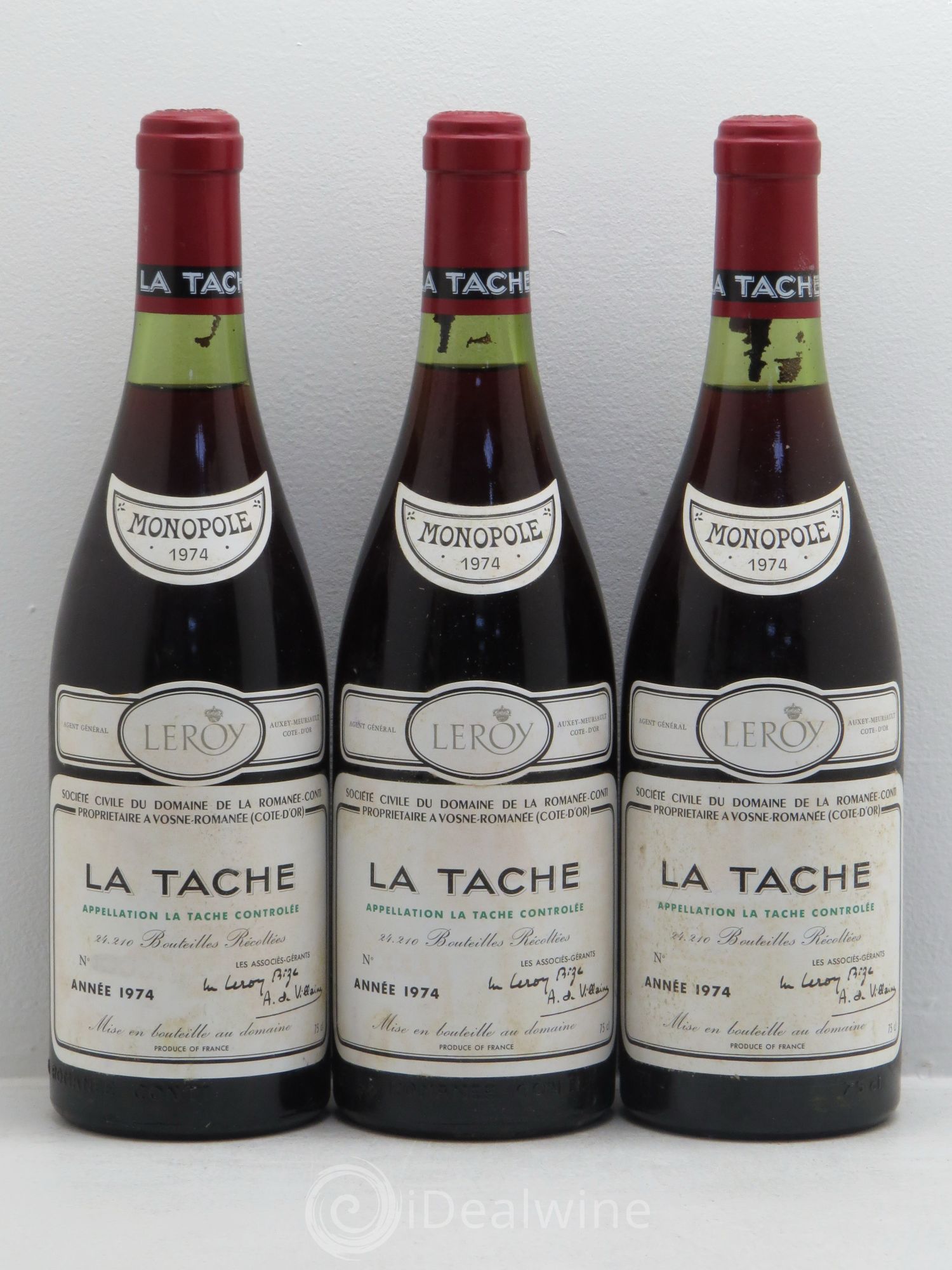 La Tâche Grand Cru Domaine de la Romanée-Conti 1974 - Lot de 3 bouteilles - 0
