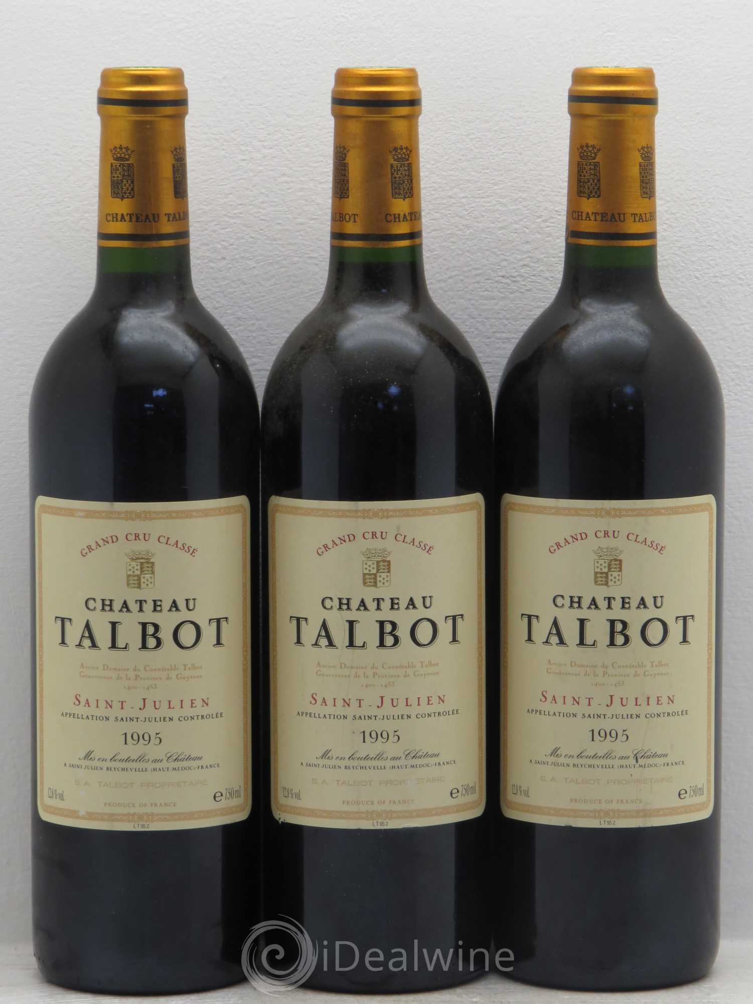 Château Talbot 4ème Grand Cru Classé 1995 - Lot de 3 bouteilles - 0