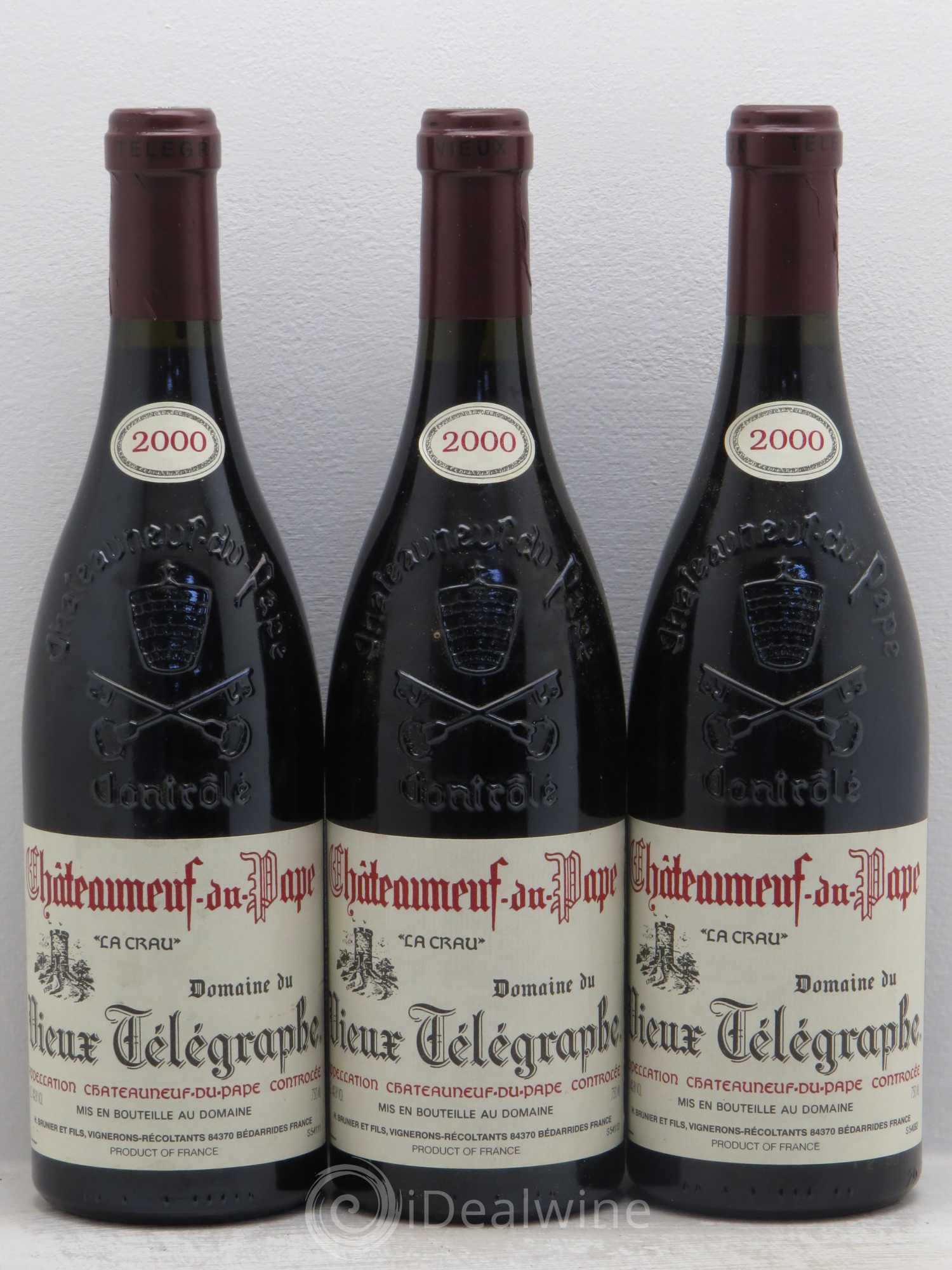 Châteauneuf-du-Pape Vieux Télégraphe (Domaine du) Vignobles Brunier la crau 2000 - Lot de 3 bouteilles - 0