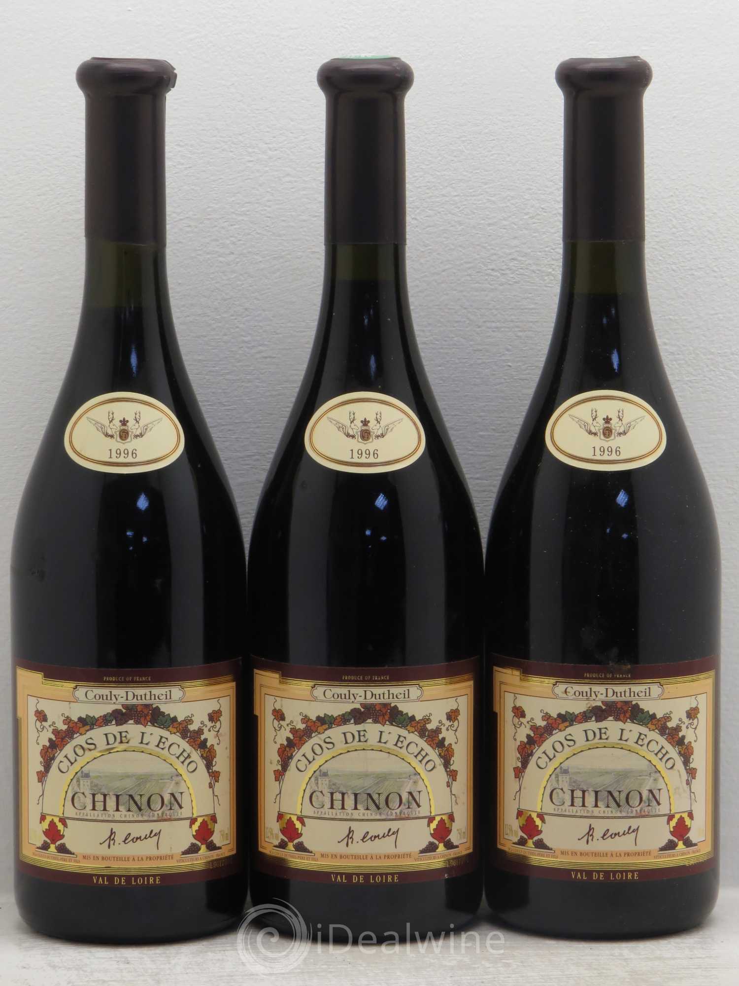 Chinon Clos de l'Echo Couly-Dutheil 1996 - Lot de 3 bouteilles - 0