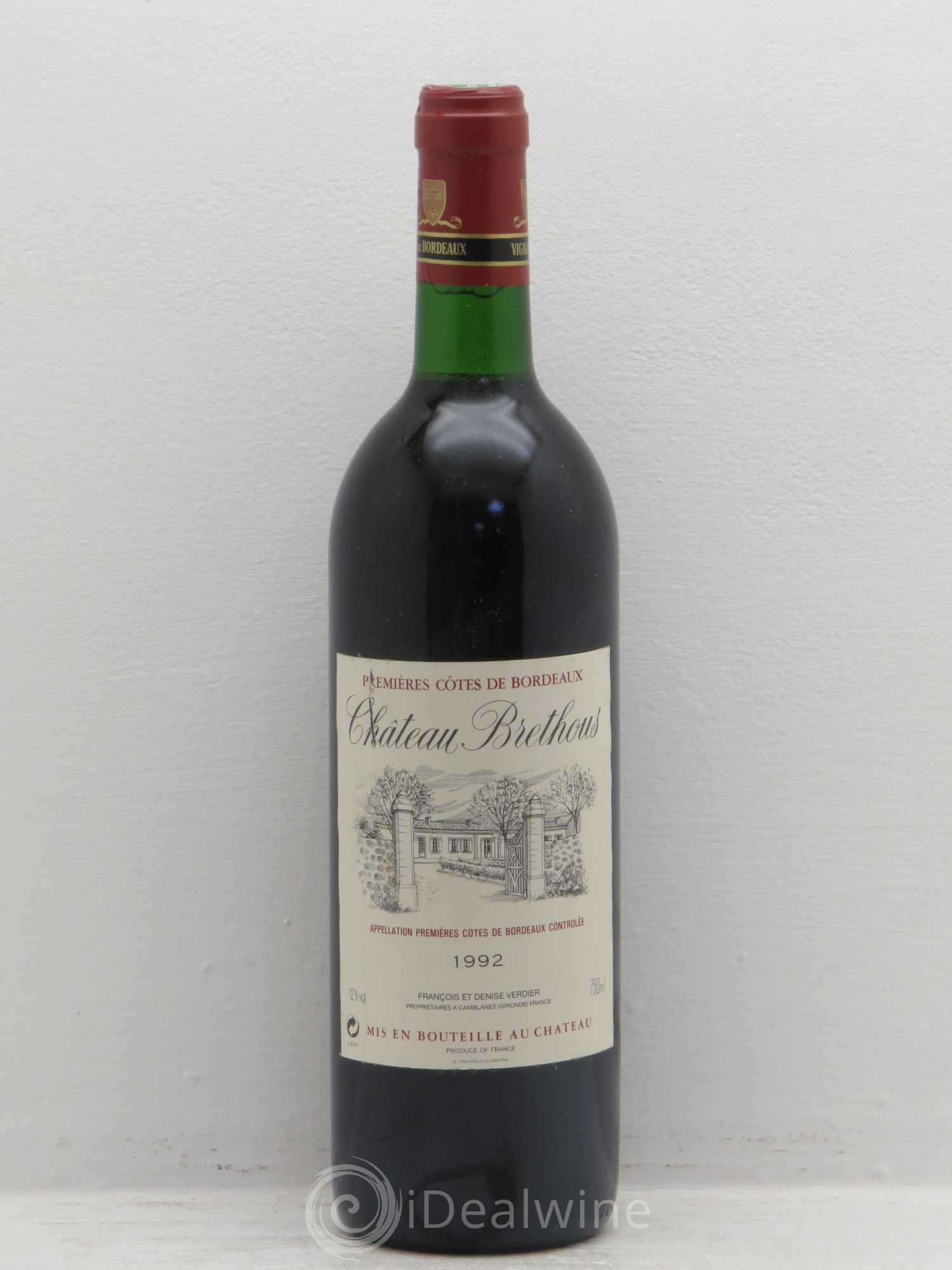 Premières-Côtes-de-Blaye (Blaye-Côtes-de-Bordeaux) Brethous 1992 - Lot de 1 bouteille - 0