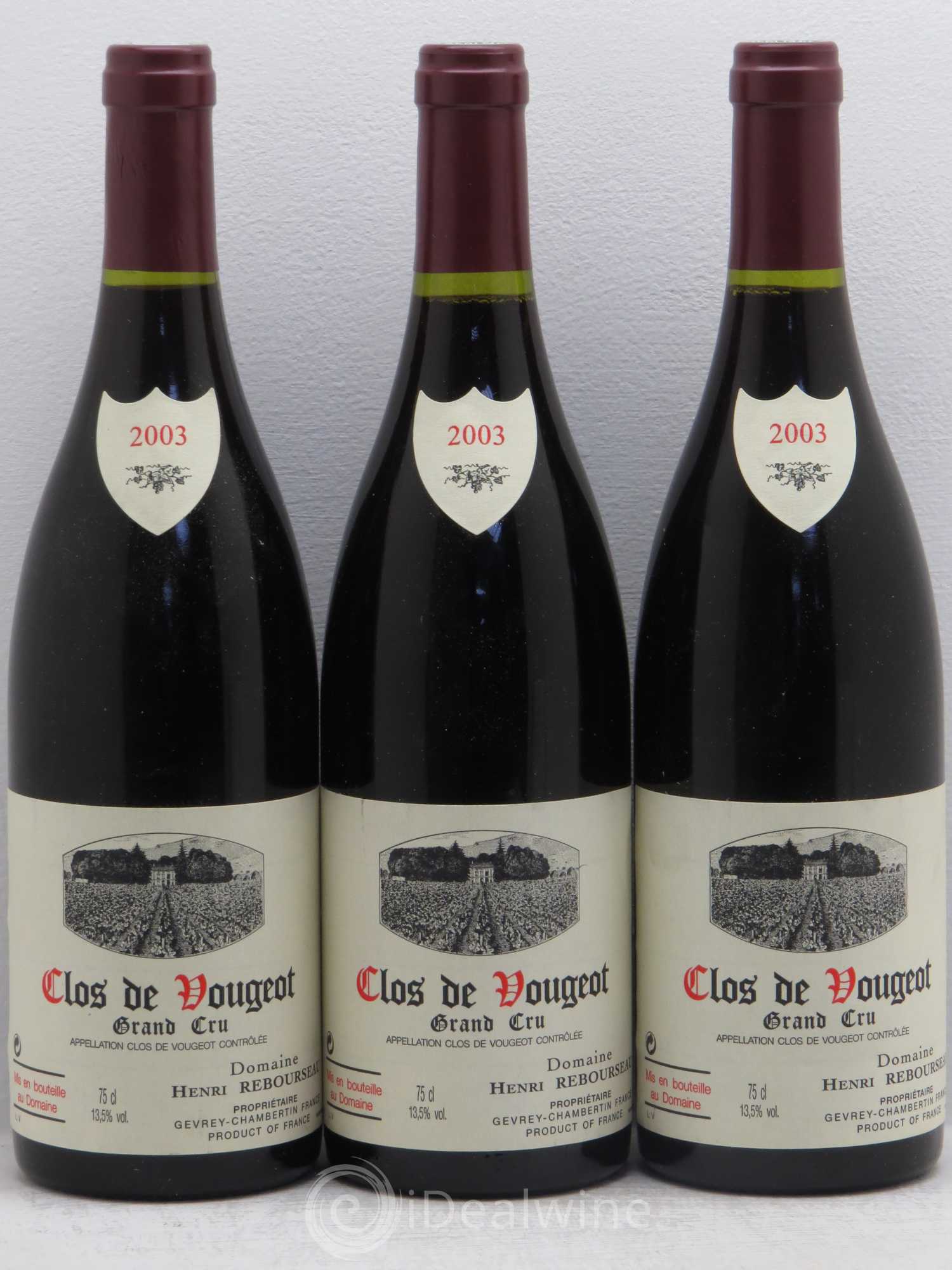 Clos de Vougeot Grand Cru Henri Rebourseau (Domaine) 2003 - Lot de 3 bouteilles - 0