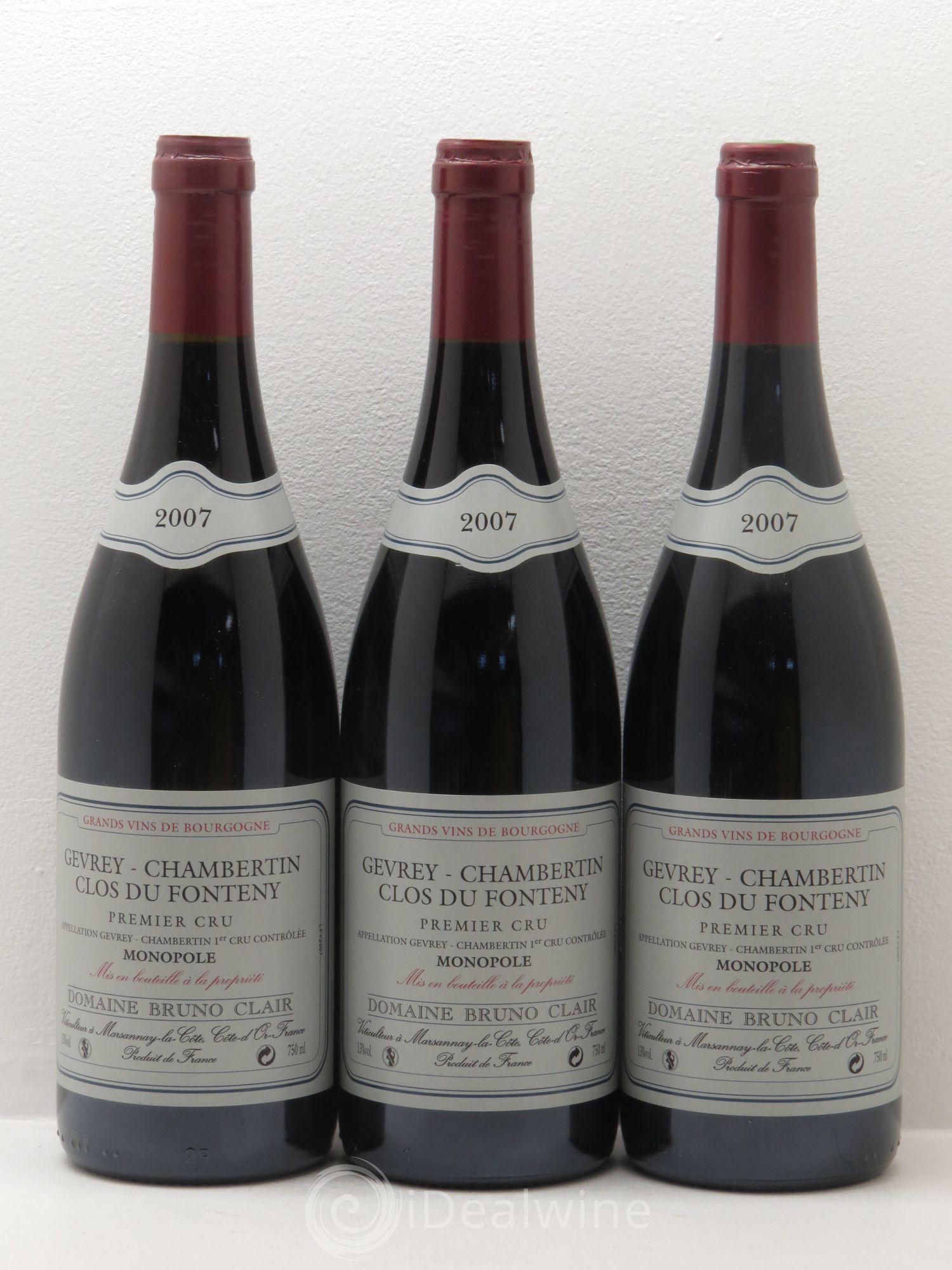 Gevrey-Chambertin 1er Cru Clos du Fonteny Bruno Clair (Domaine) 2007 - Lot de 3 bouteilles - 0