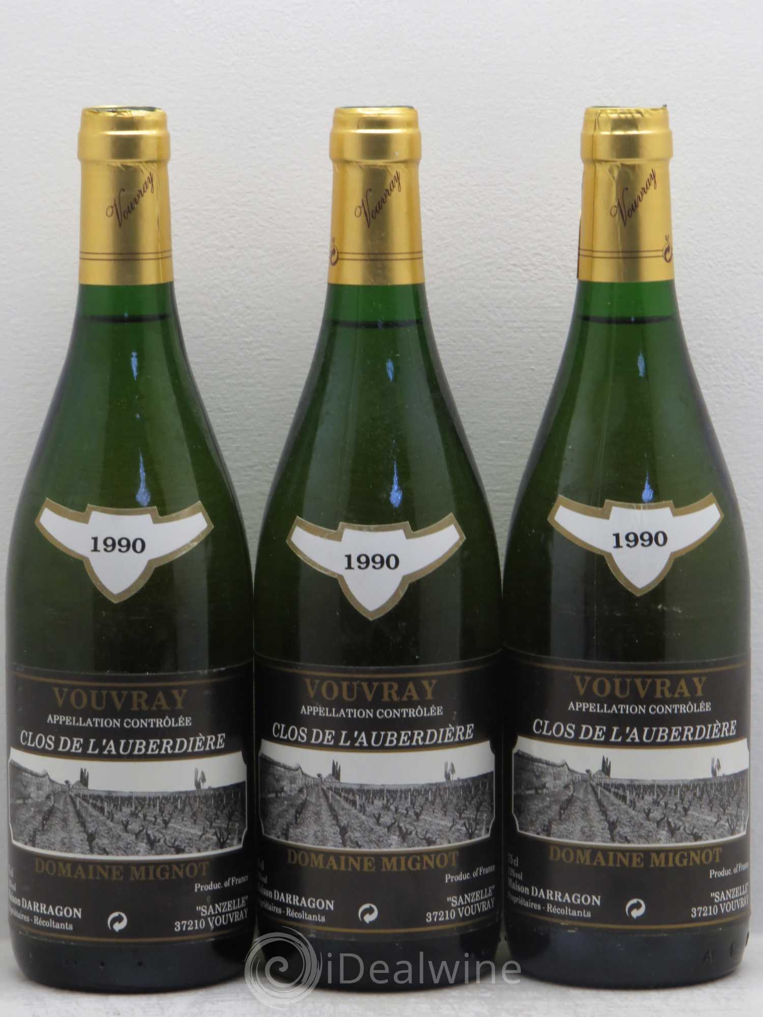 Vouvray Domaine mignot clos de l'auberdière Pierre darragon 1990 - Lotto di 3 bottiglie - 0
