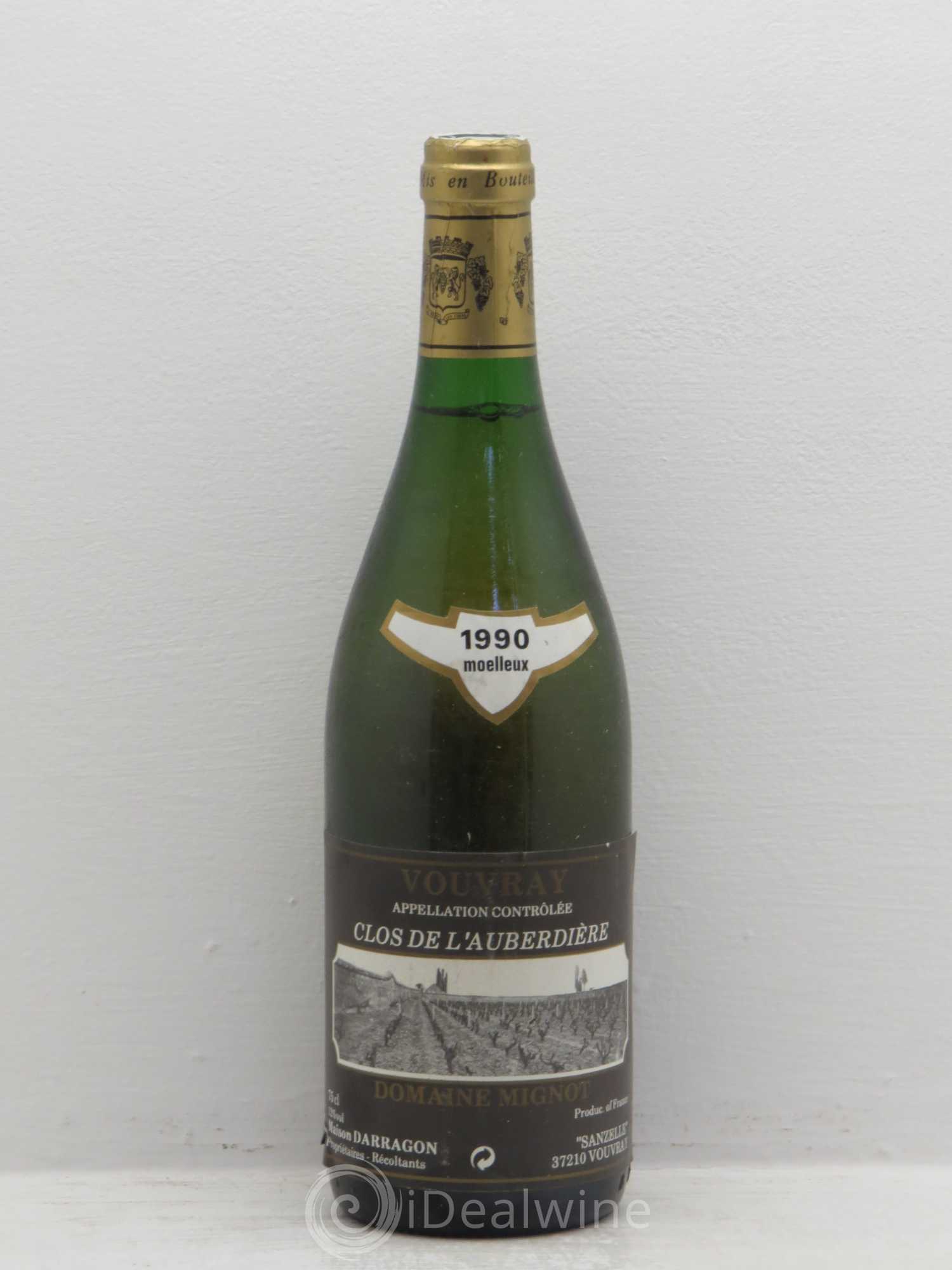 Vouvray Domaine mignot clos de l'auberdière Pierre darragon 1990 - Posten von 1 Flasche - 0