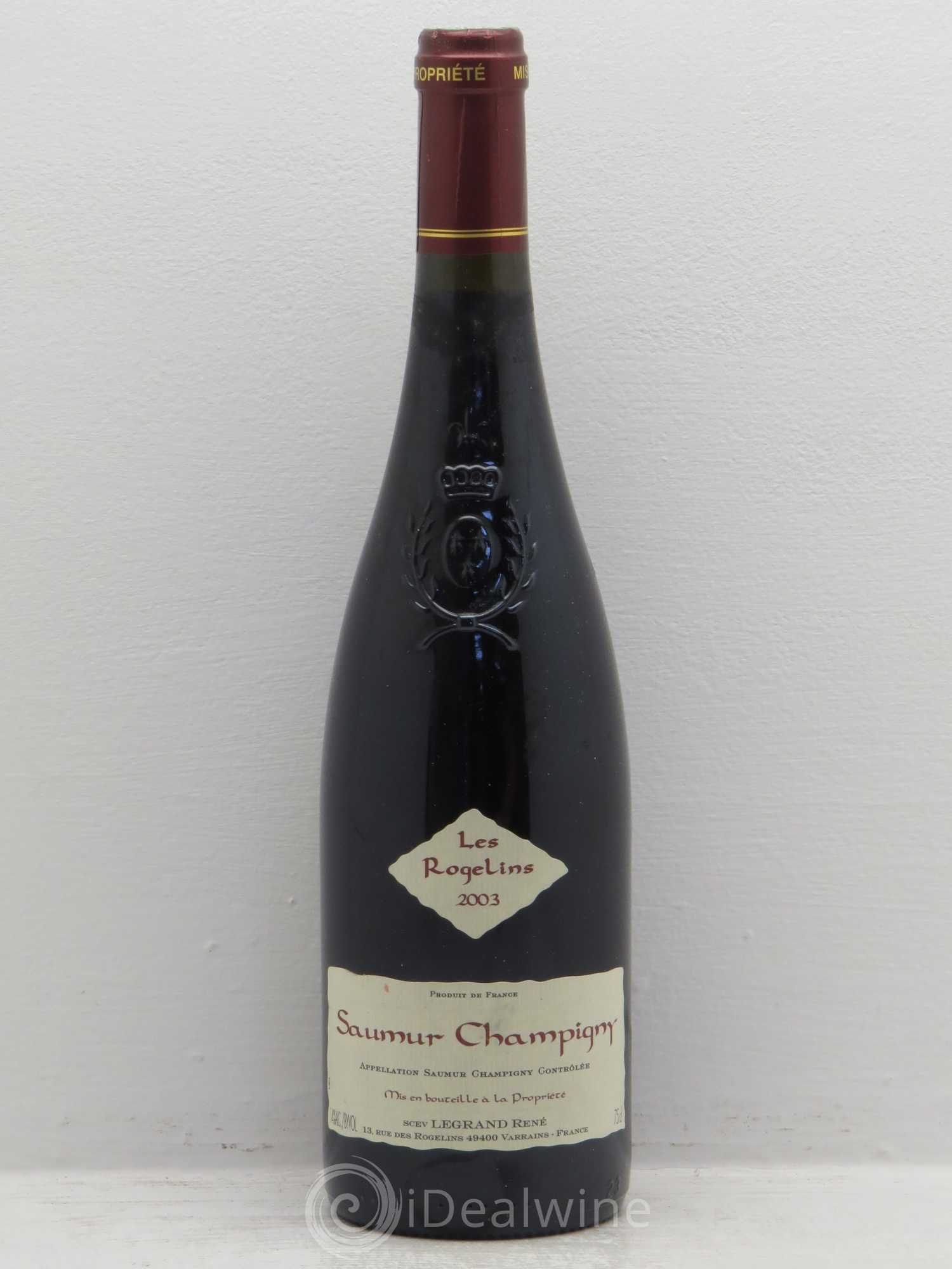 Saumur-Champigny Rogelins Rene Legrand 2003 - Lot de 1 bouteille - 0