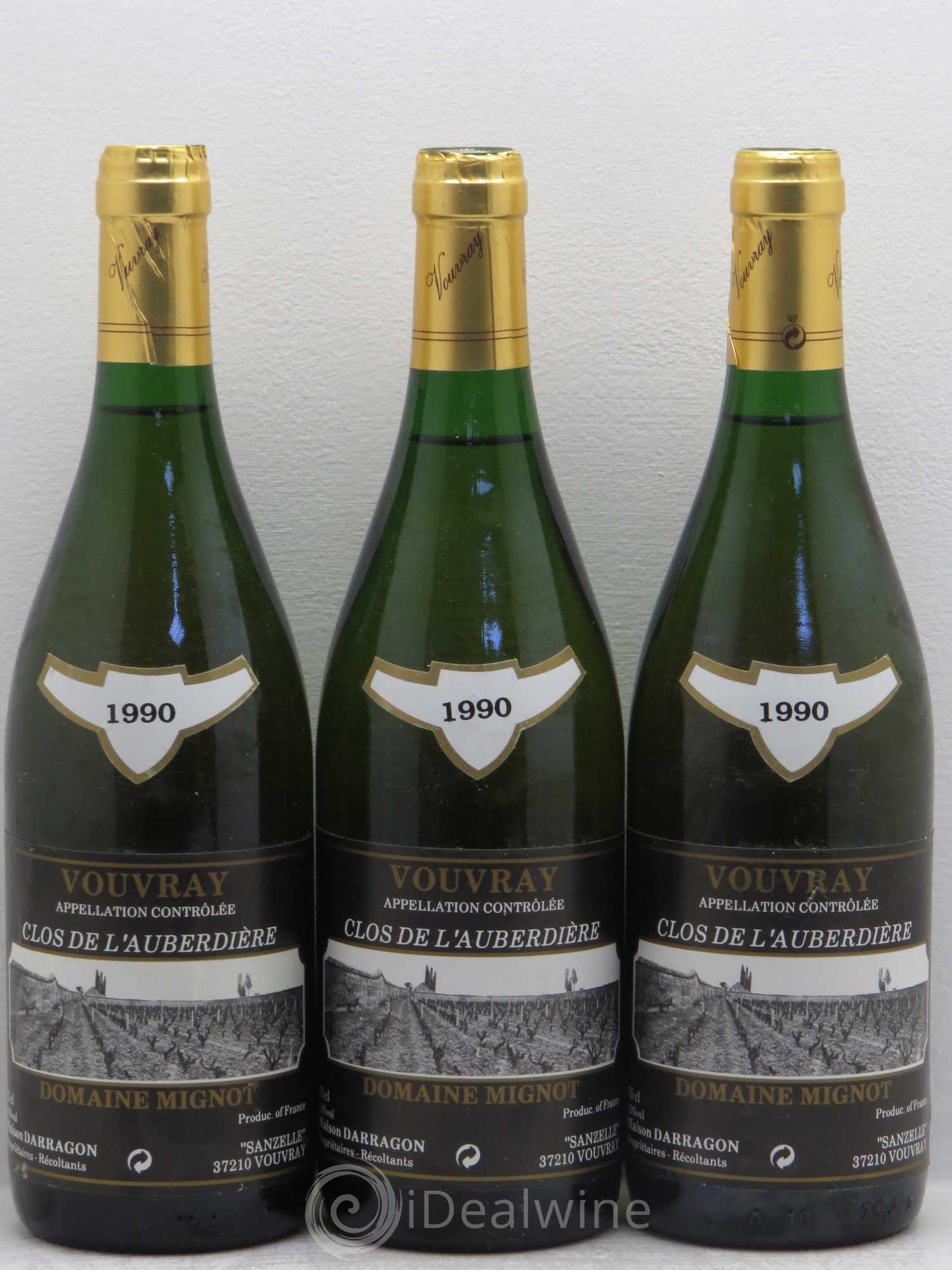 Vouvray Domaine mignot clos de l'auberdière Pierre darragon 1990 - Lotto di 3 bottiglie - 0