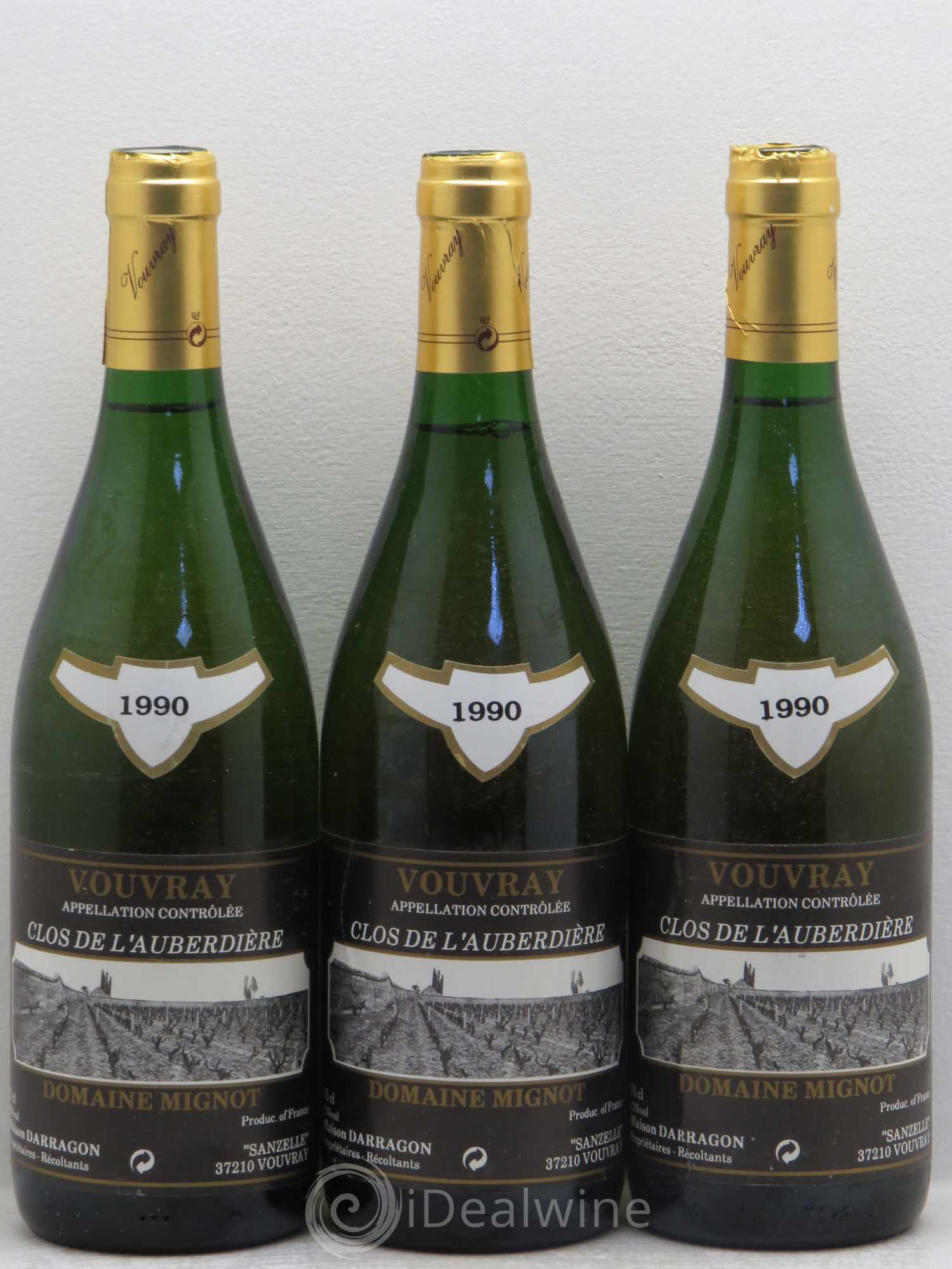 Vouvray Domaine mignot clos de l'auberdière Pierre darragon 1990 - Lotto di 3 bottiglie - 0
