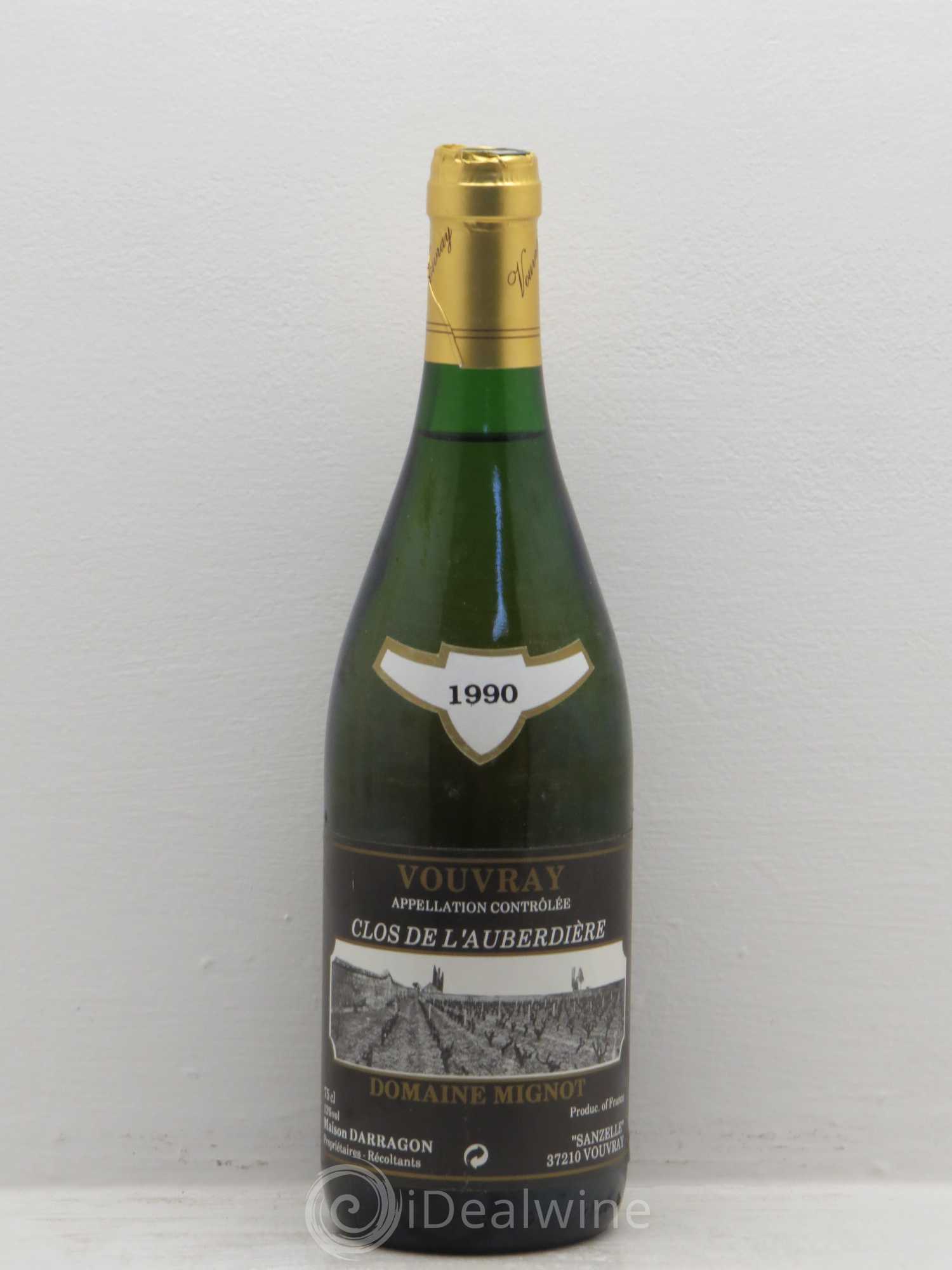 Vouvray Domaine mignot clos de l'auberdière Pierre darragon 1990 - Posten von 1 Flasche - 0