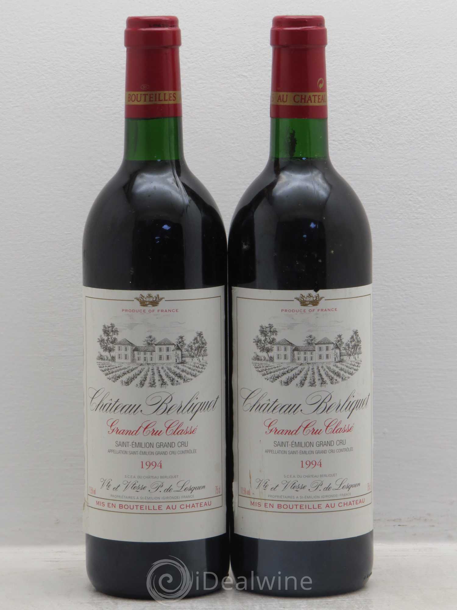 Château Berliquet Grand Cru Classé 1994 - Lot de 2 bouteilles - 0