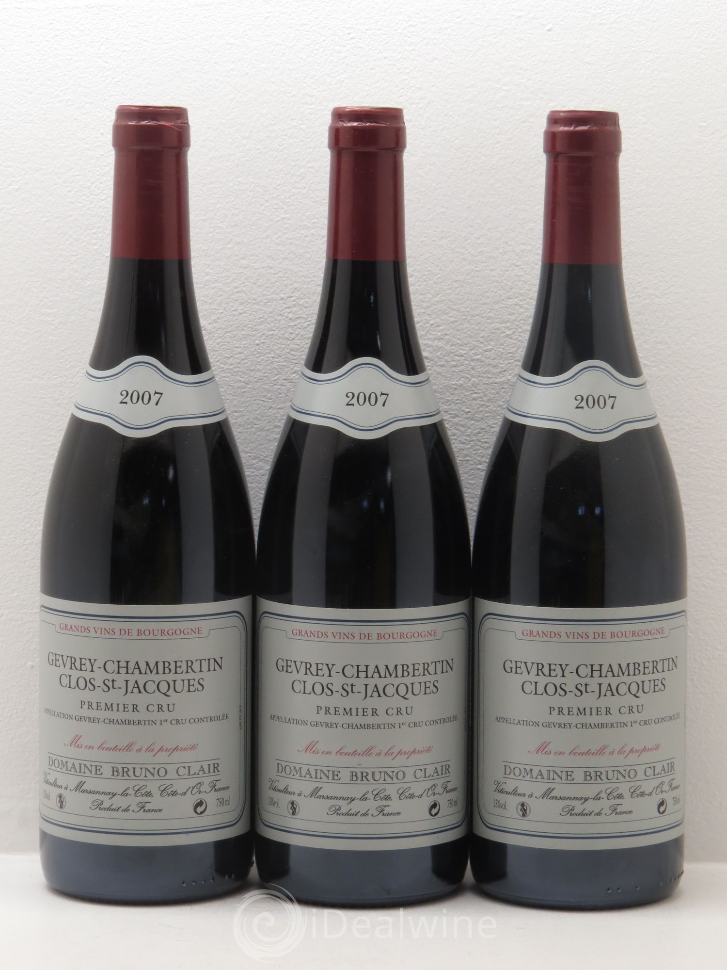 Gevrey-Chambertin 1er Cru Clos Saint-Jacques Bruno Clair (Domaine) 2007 - Lot de 3 bouteilles - 0