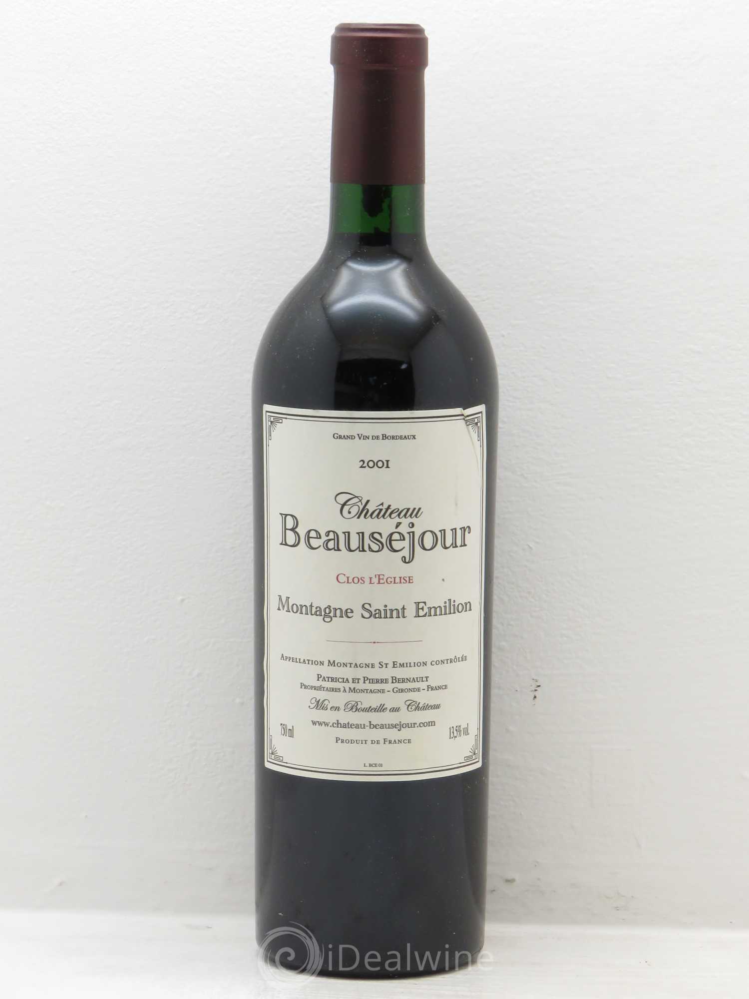 Bordeaux beauséjour les clos de l'église montagne saint emilion 2001 - Posten von 6 Flaschen - 0