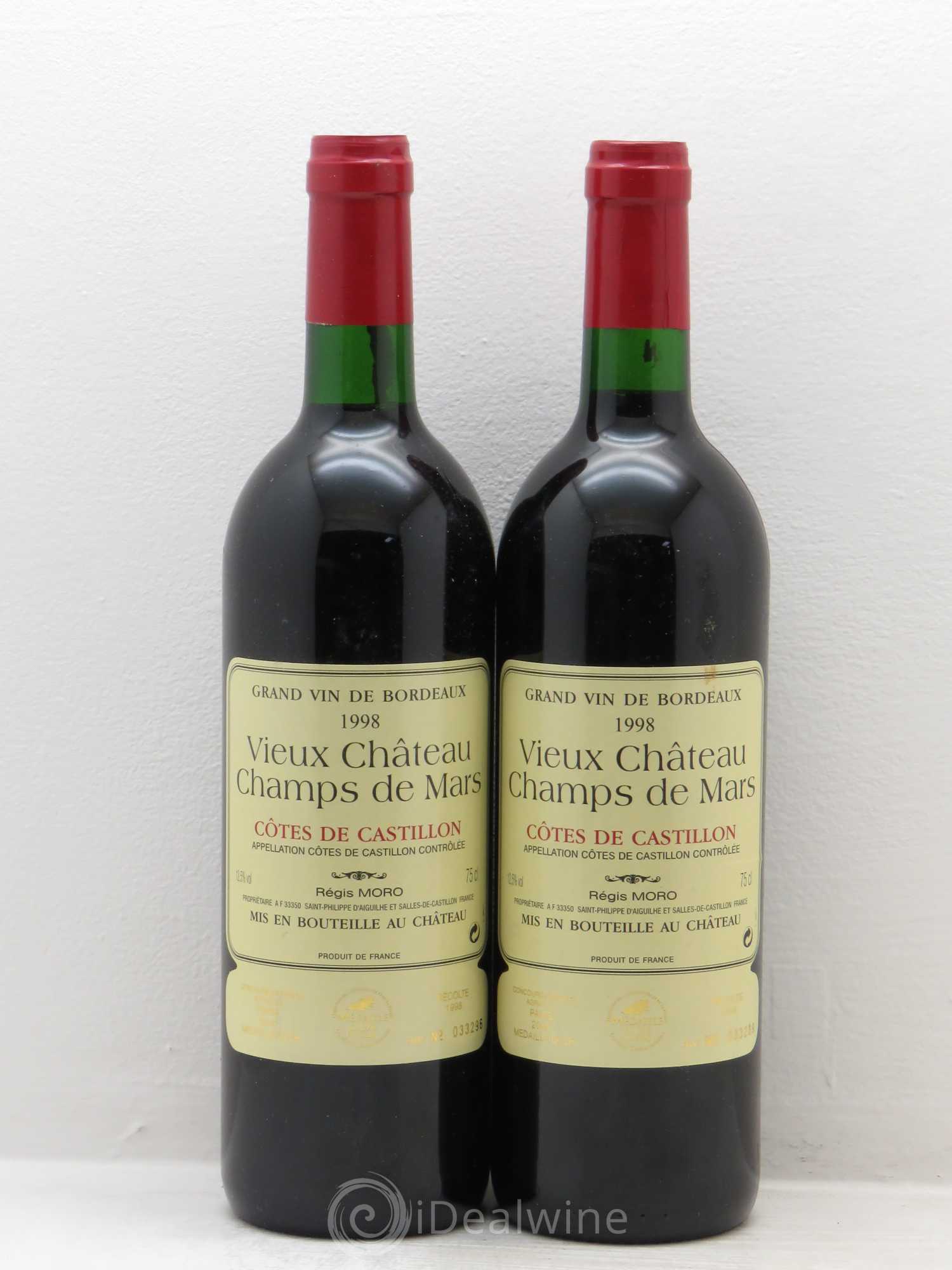 Bordeaux Vieux château du champs de mars 1998 - Posten von 2 Flaschen - 0