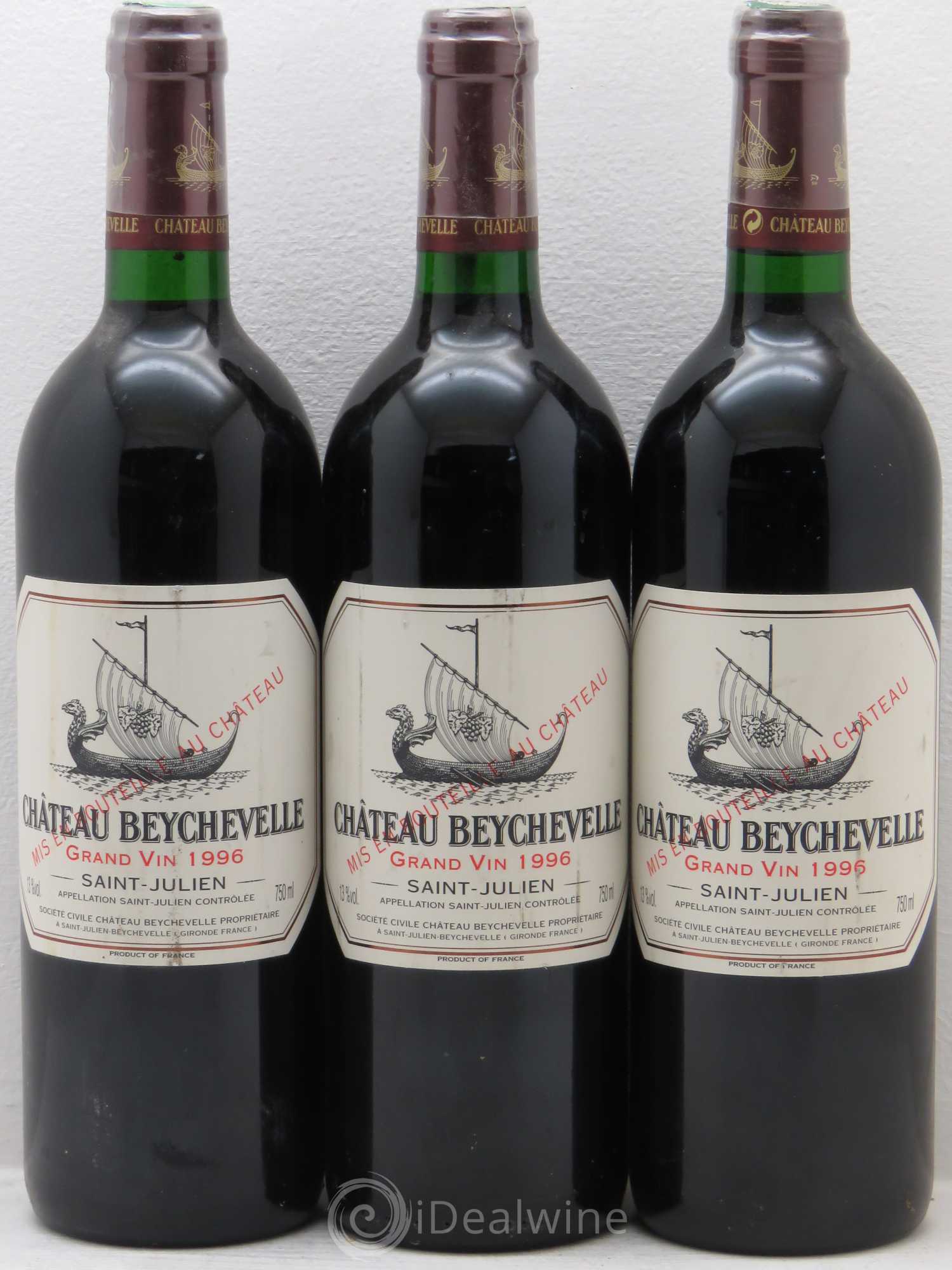 Château Beychevelle 4ème Grand Cru Classé 1996 - Lot de 3 bouteilles - 0