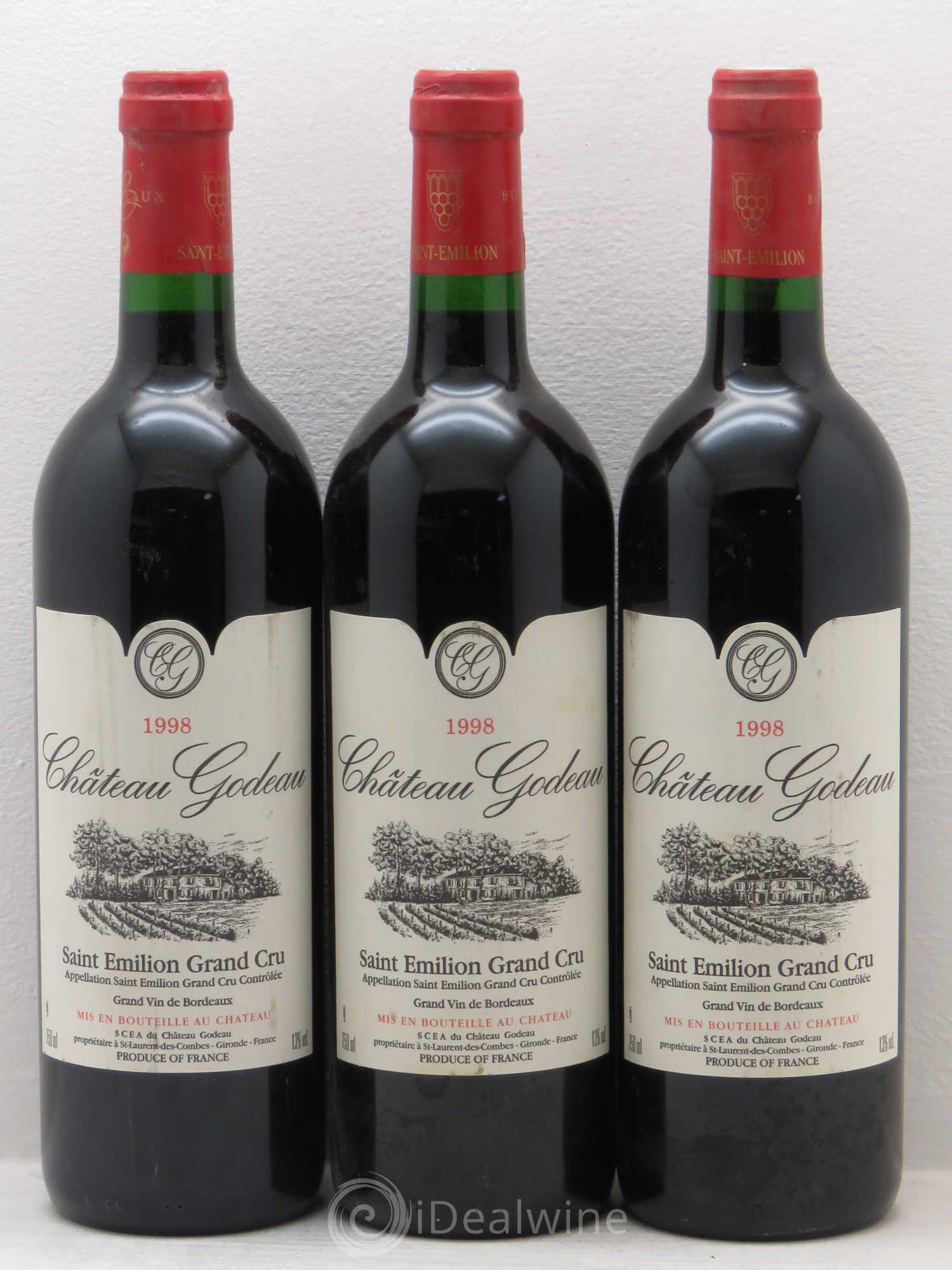 Saint-Émilion Godeau 1998 - Lot de 3 bouteilles - 0