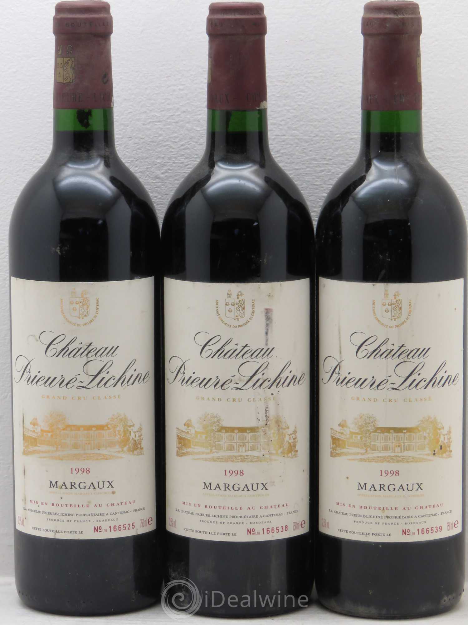 Château Prieuré Lichine 4ème Grand Cru Classé 1998 - Lot de 3 bouteilles - 0