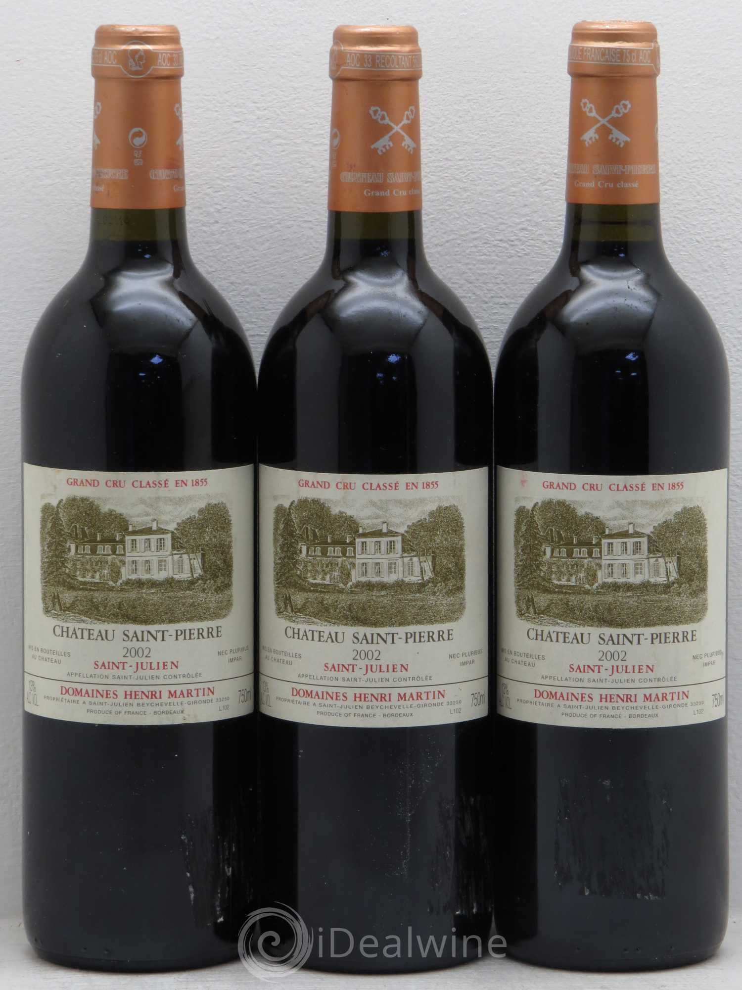 Château Saint-Pierre 4ème Grand Cru Classé 2002 - Lot de 3 bouteilles - 0