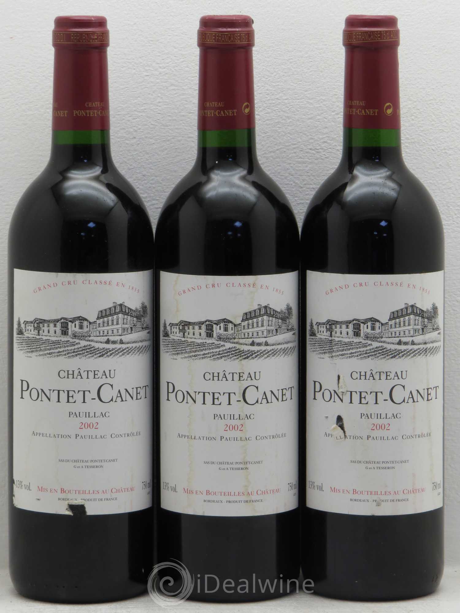 Château Pontet Canet 5ème Grand Cru Classé 2002 - Lot de 3 bouteilles - 0
