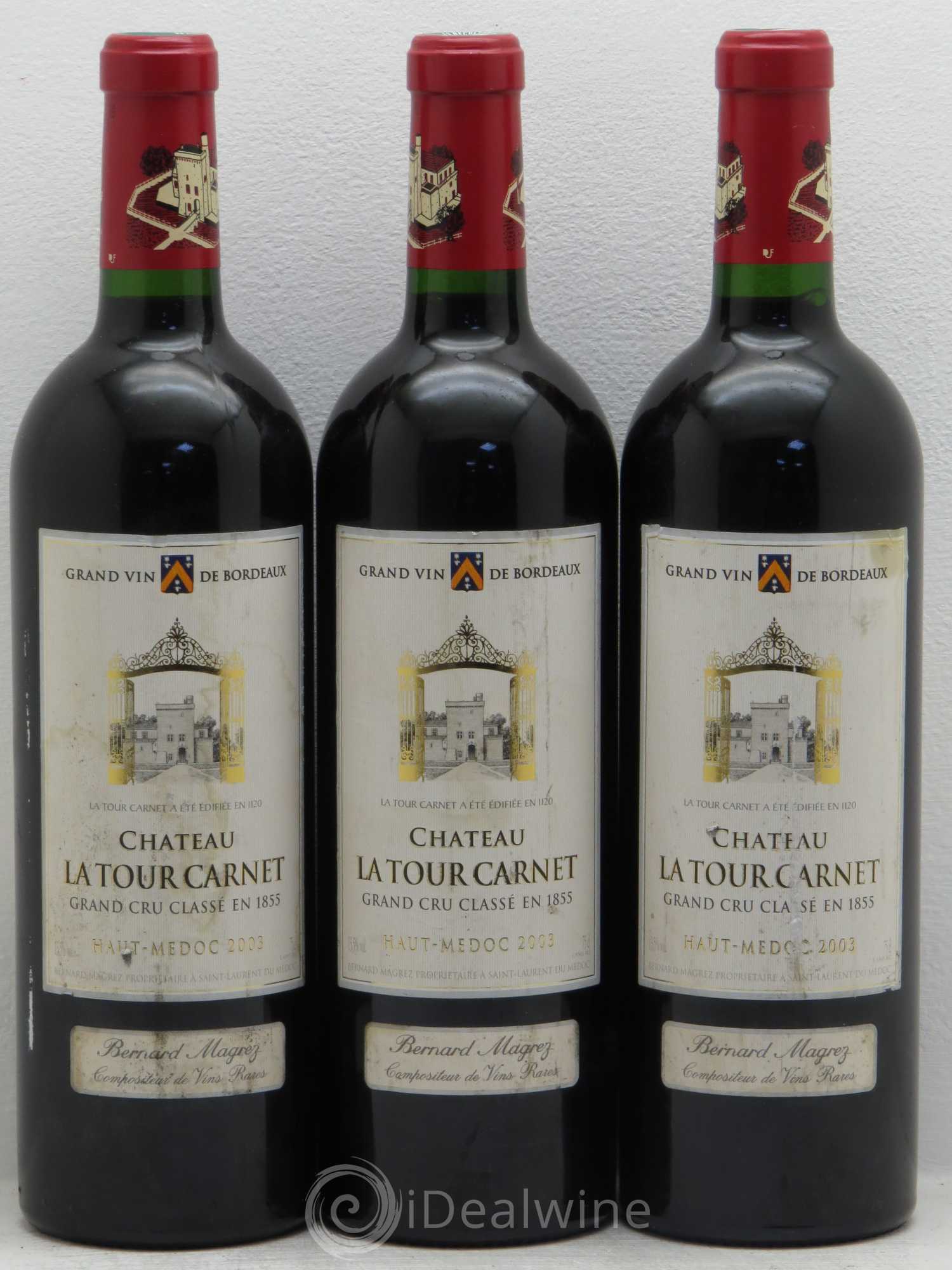 Château la Tour Carnet 4ème Grand Cru Classé 2003 - Lot de 3 bouteilles - 0