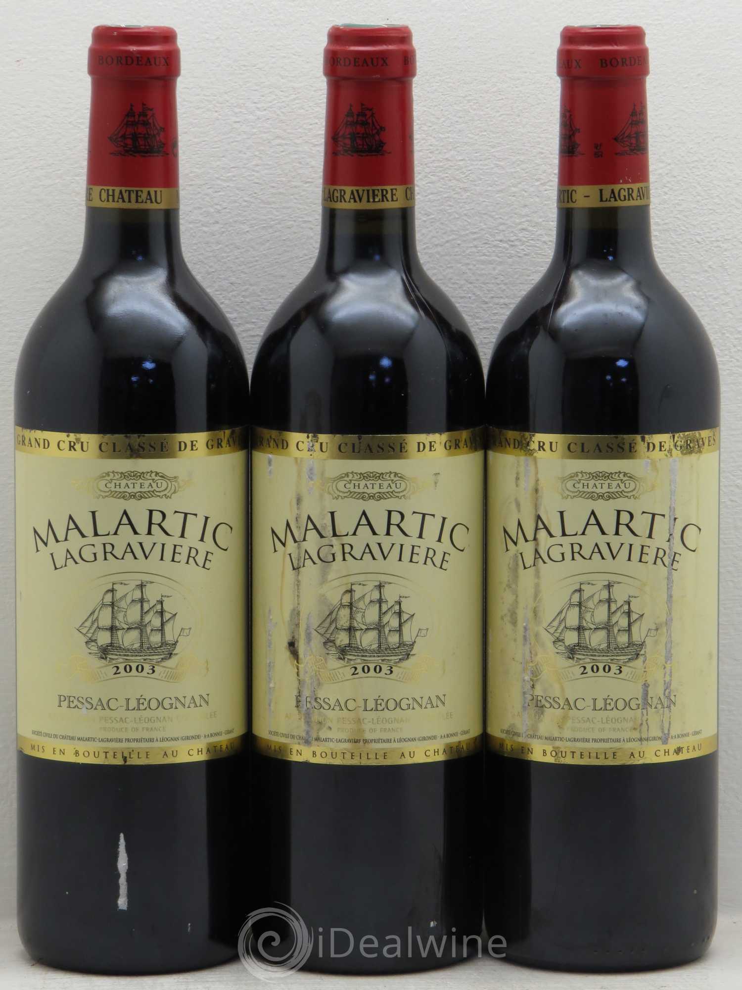 Château Malartic-Lagravière Cru Classé de Graves 2003 - Lot de 3 bouteilles - 0