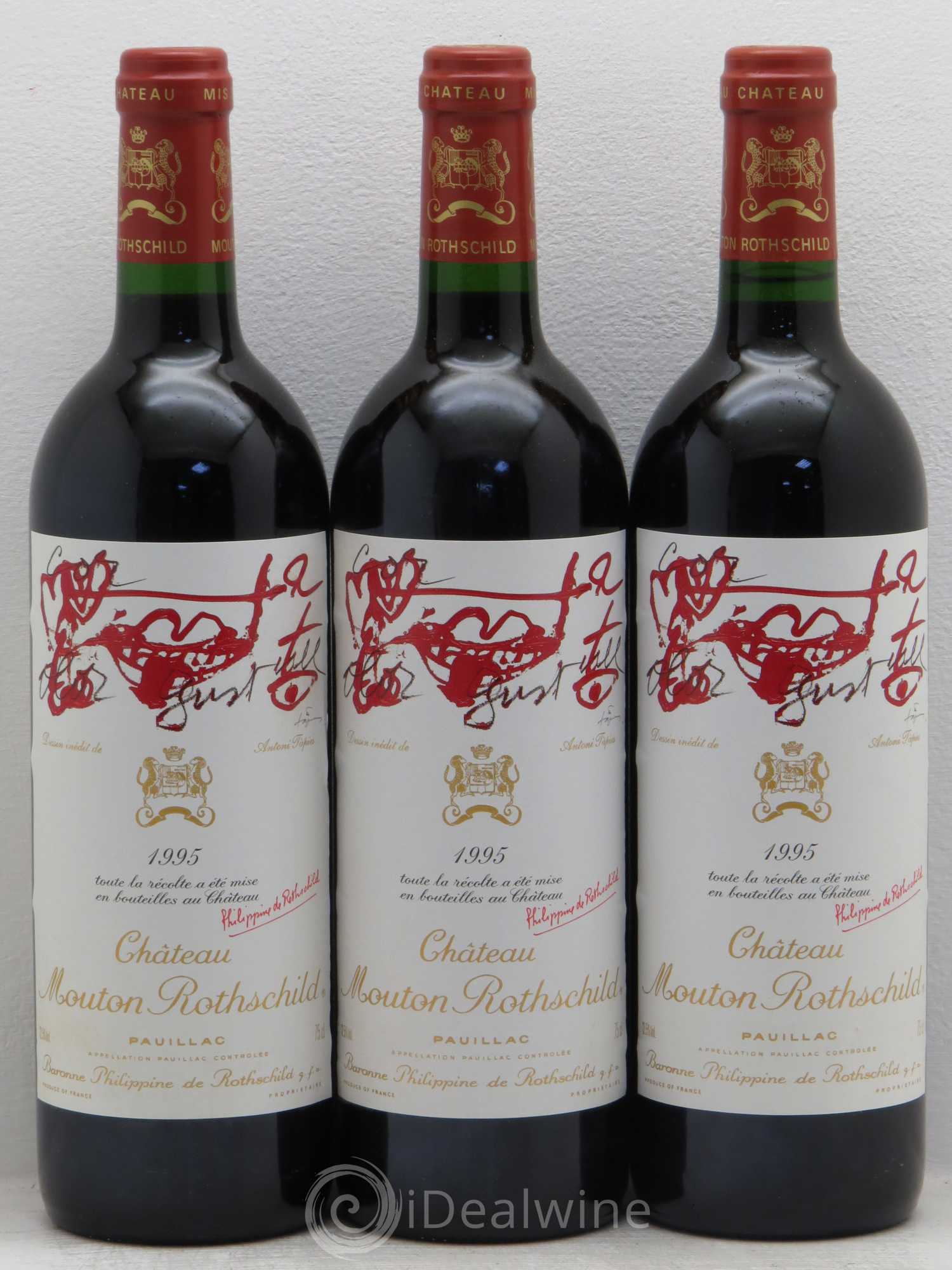 Château Mouton Rothschild 1er Grand Cru Classé 1995 - Lot de 3 bouteilles - 0