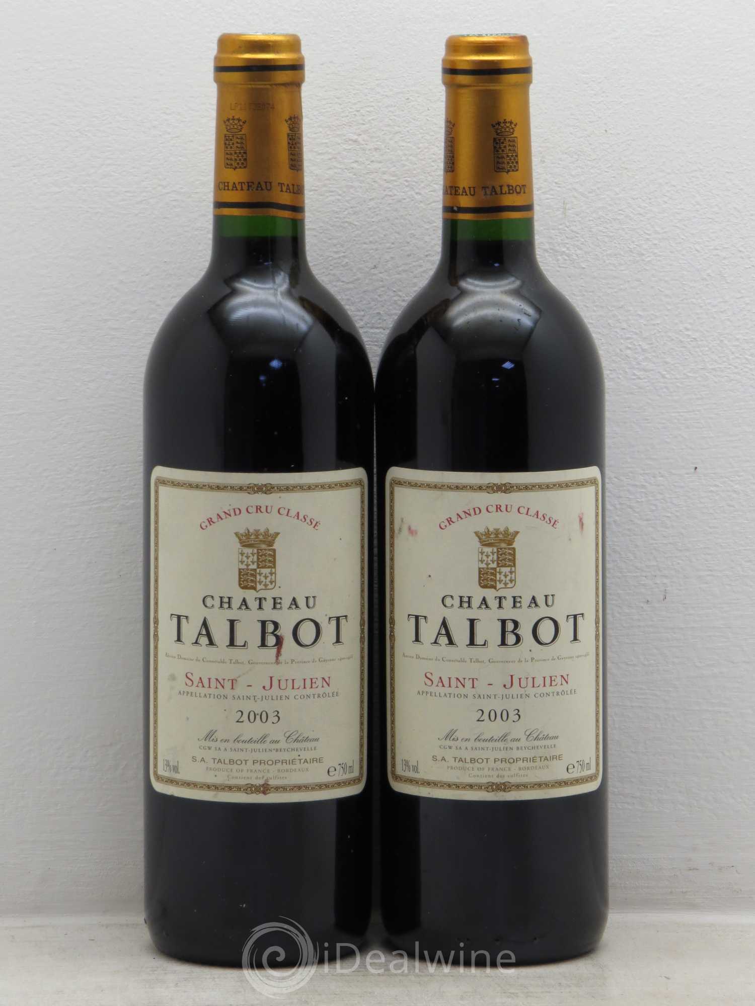 Château Talbot 4ème Grand Cru Classé 2003 - Lot de 2 bouteilles - 0