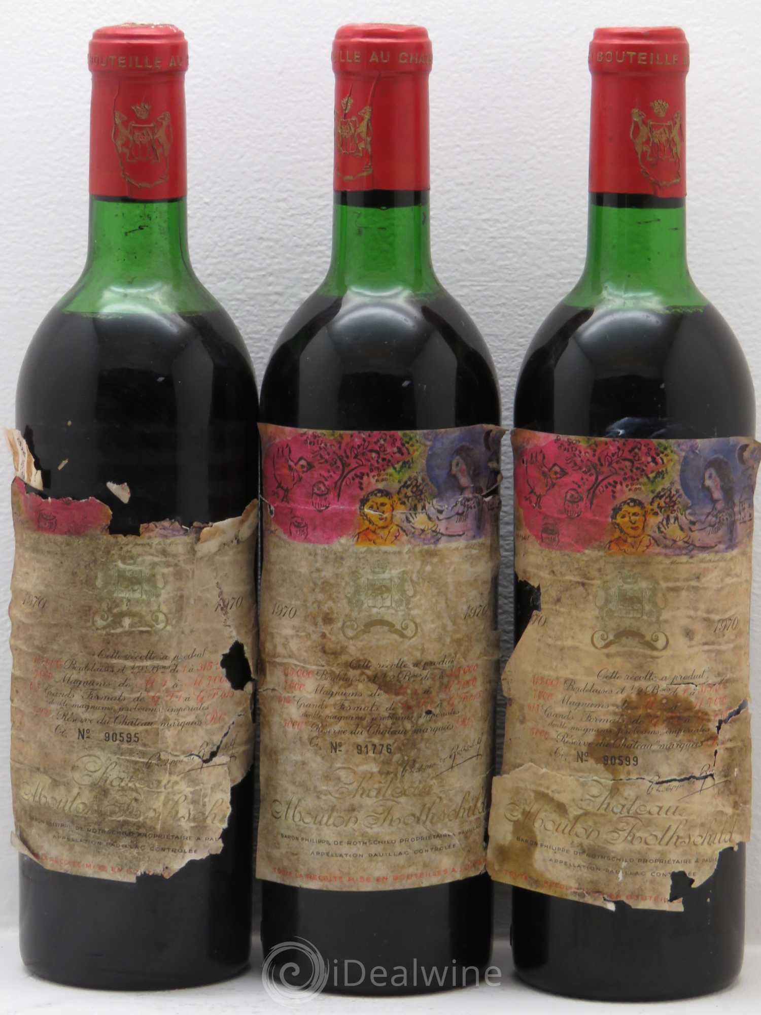 Château Mouton Rothschild 1er Grand Cru Classé 1970 - Lot de 3 bouteilles - 0