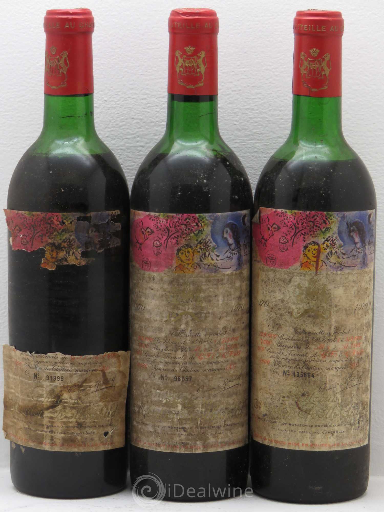 Château Mouton Rothschild 1er Grand Cru Classé 1970 - Lot de 3 bouteilles - 0