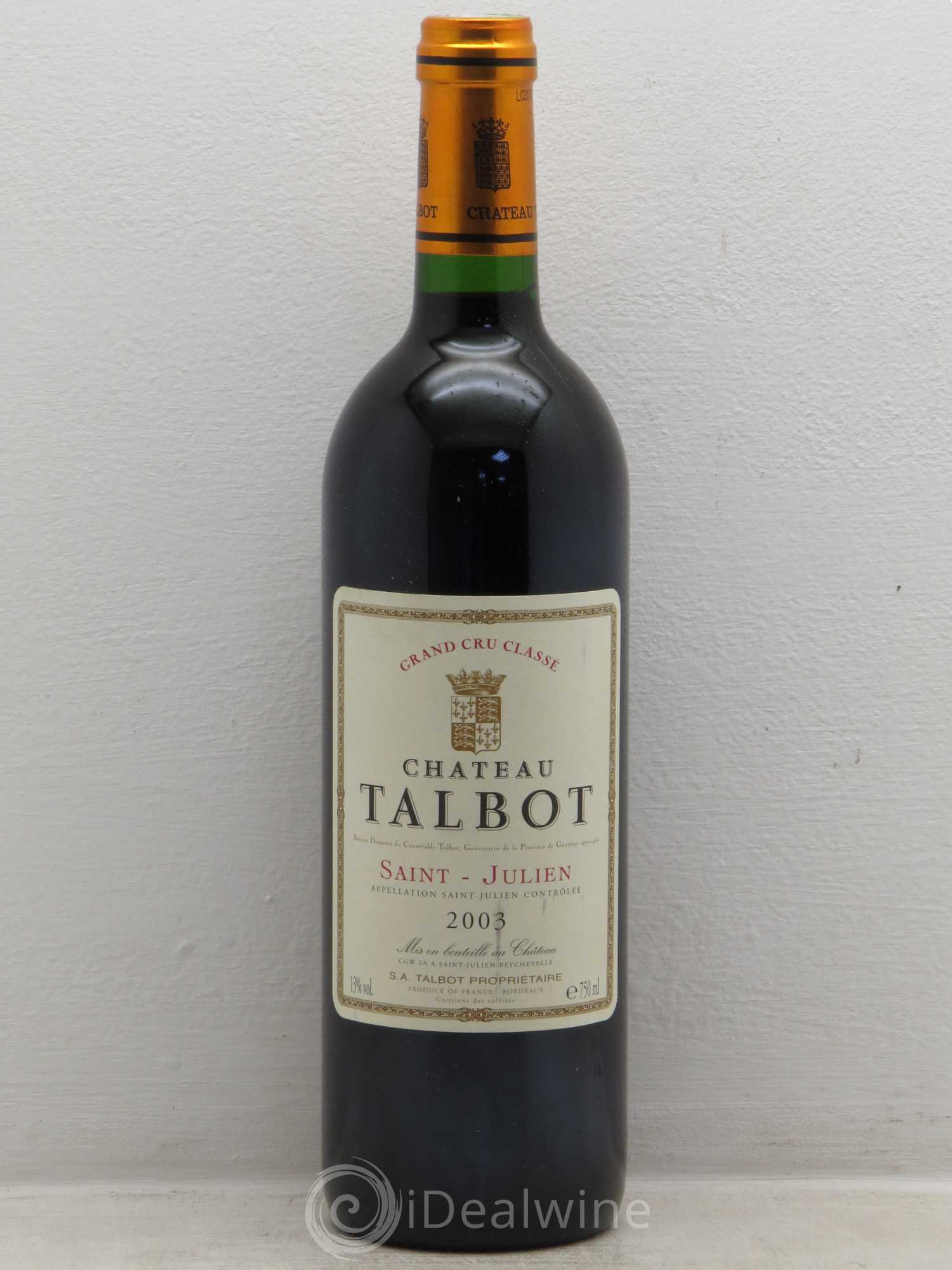 Château Talbot 4ème Grand Cru Classé 2003 - Lot de 6 bouteilles - 0