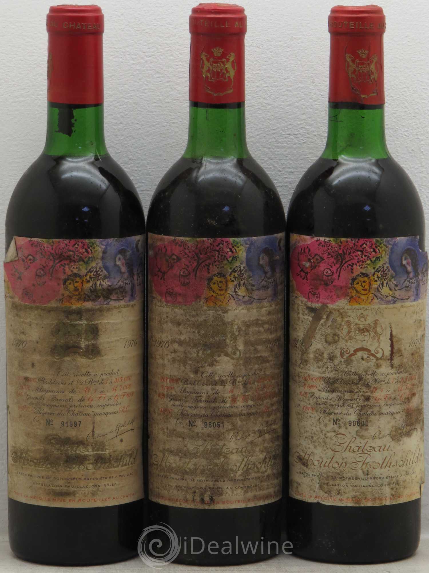 Château Mouton Rothschild 1er Grand Cru Classé 1970 - Lot de 3 bouteilles - 0