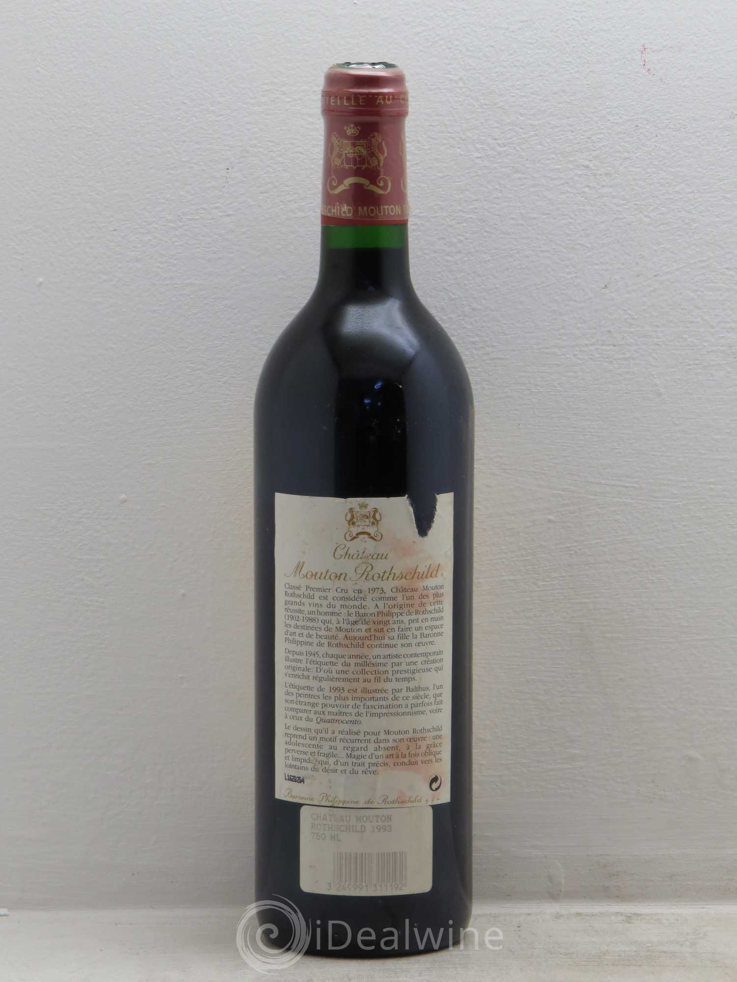 Château Mouton Rothschild 1er Grand Cru Classé 1993 - Lot de 1 bouteille - 1